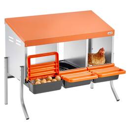 VEVOR - Chicken Nesting Boxes,3 Compartments, with Support Legs, Easy Egg Collection, Galvanized Steel and High-Strength Plastic - Orange + black + silver