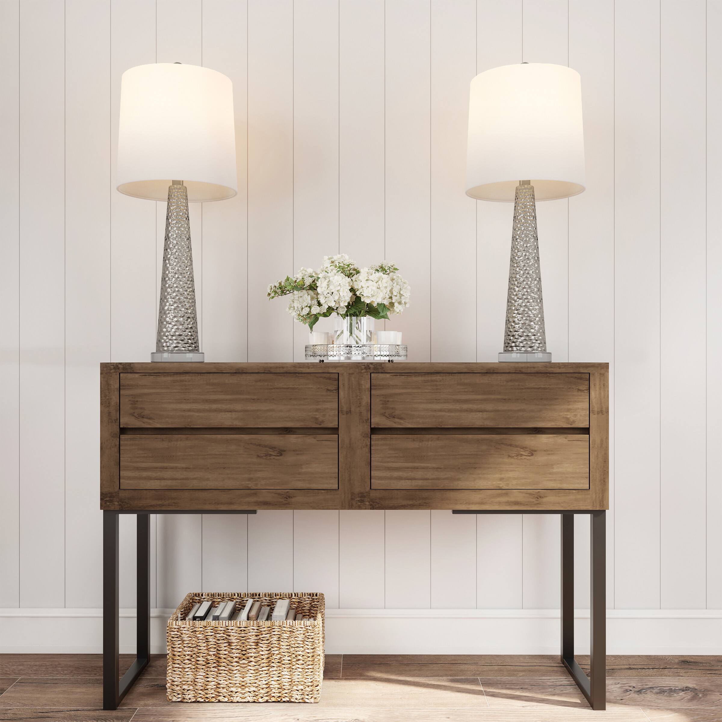 Alt View 1. Lavish Home - Set of 2 Glass Table Lamps, Silver - Silver.