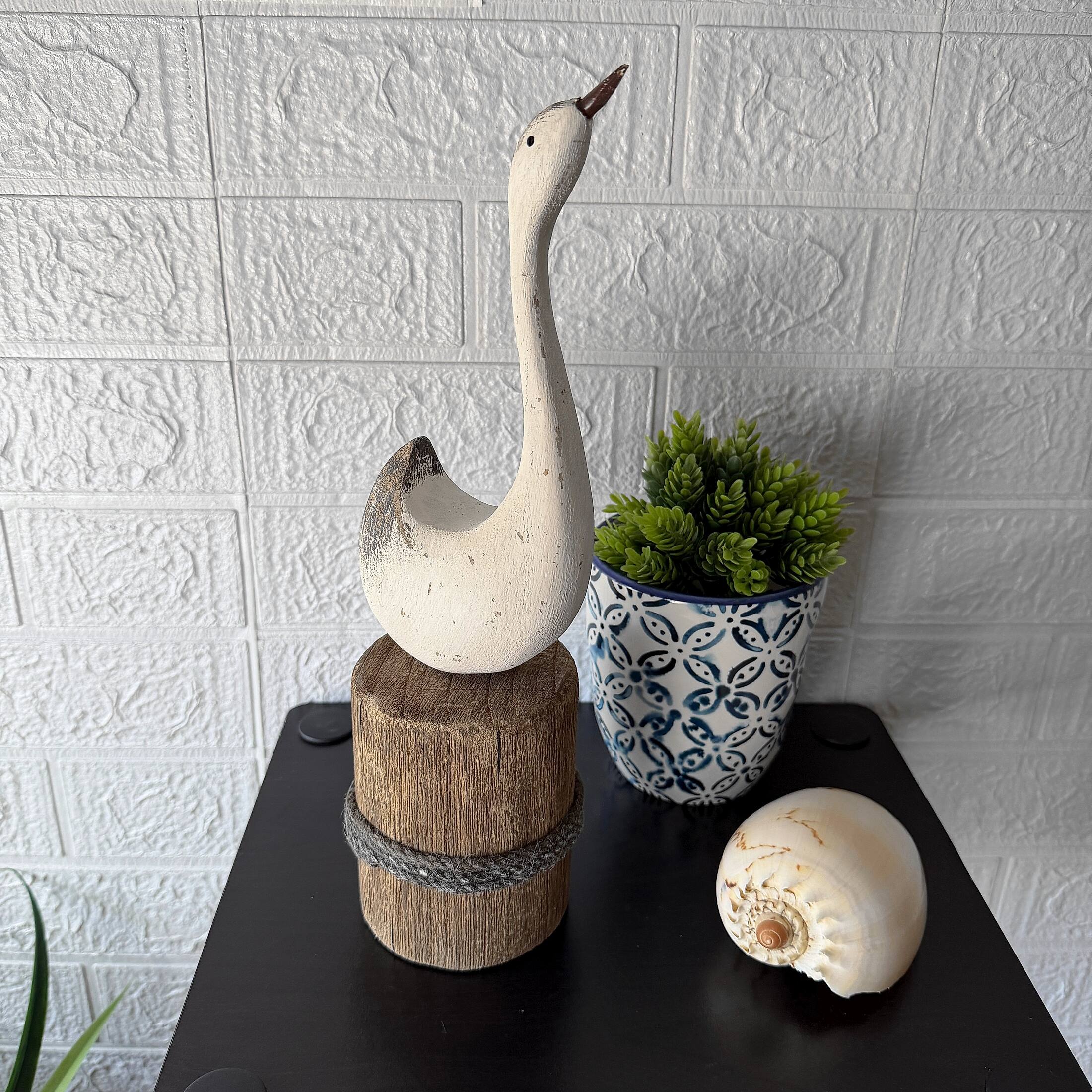 Alt View 3. Things2Die4 - Distressed White Wood Swan Figurine Nautical Dock Piling 13.25 Inch Tall - White.