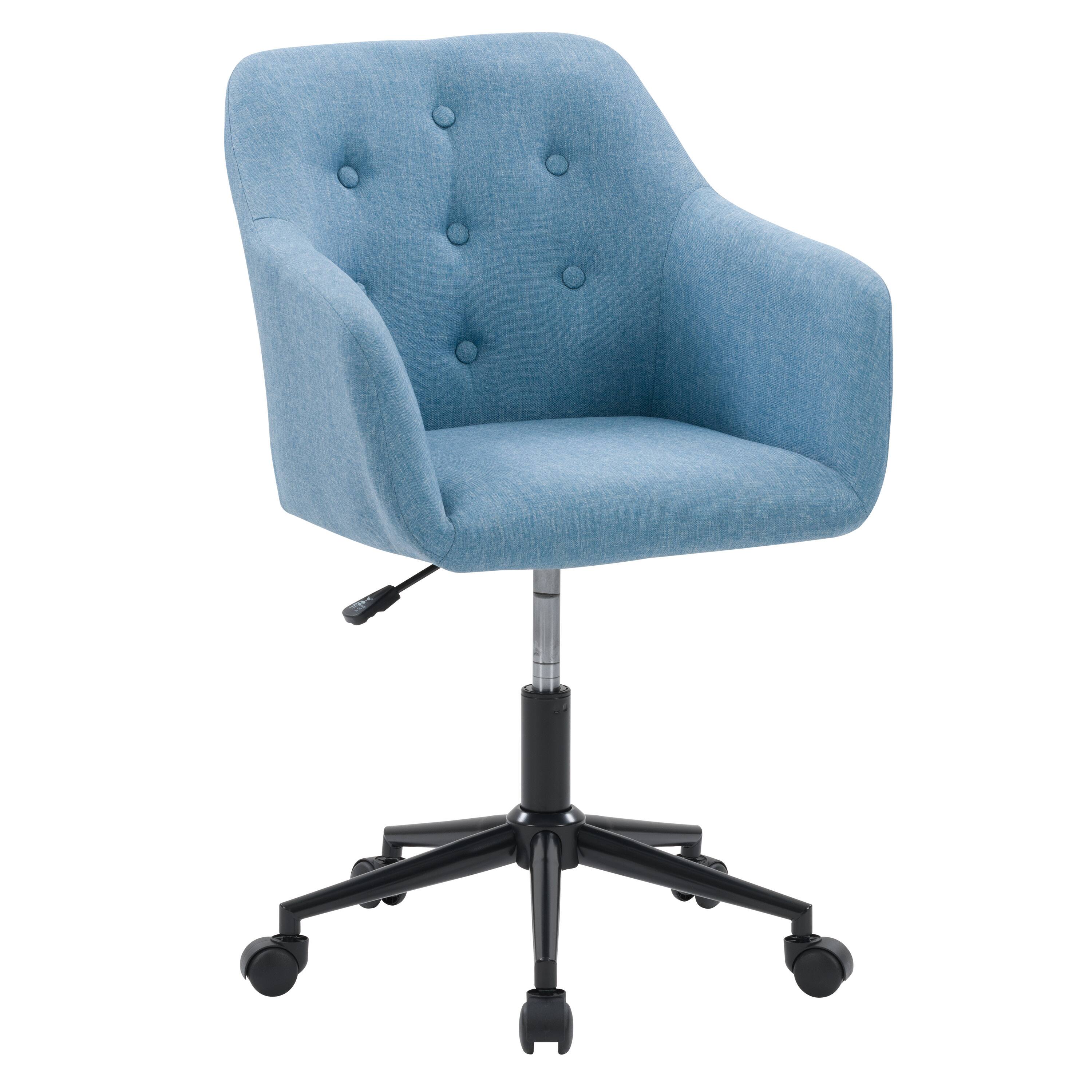 Angle. CorLiving - Marlowe Upholstered Button Tufted Task Chair - Light Blue.