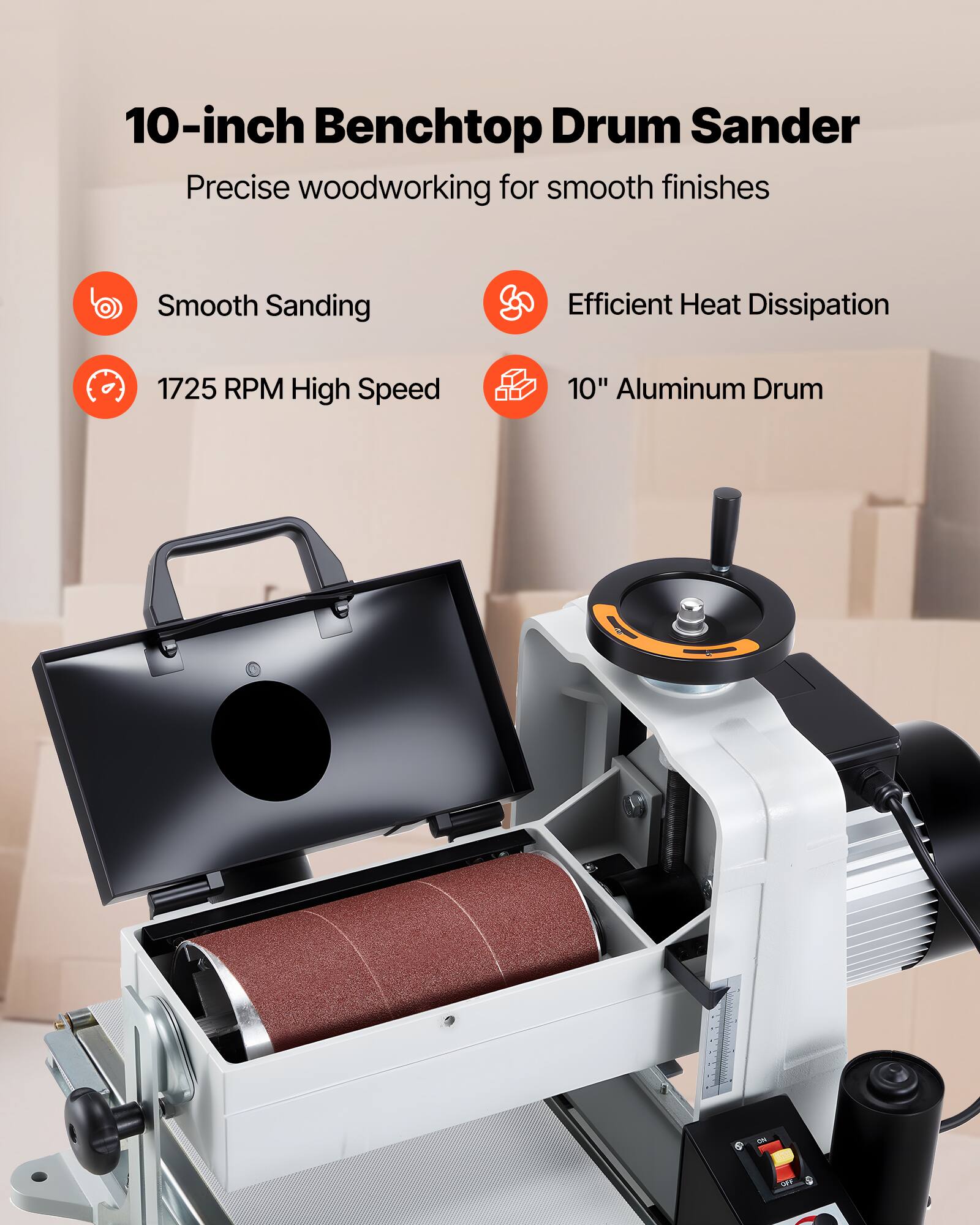 10-inch Benchtop Drum Sander  
Precise woodworking for smooth finishes

- Smooth Sanding
- Efficient Heat Dissipation
- 1725 RPM High Speed
- 10" Aluminum Drum