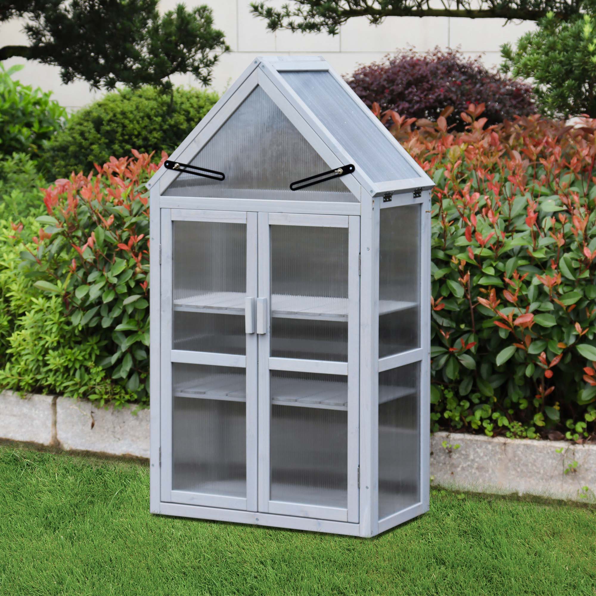 Alt View 1. Boyel Living - Natural Wood Mini Greenhouse Greenhouse Kit Outdoor Plant Stand Small Green House - Natural Wood.