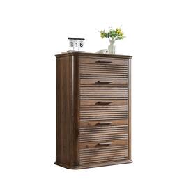 Forest'nSky - Wood 5 drawer 31.5 in. Wide Chest of Drawers with Curved Profile Design for Living Room - Walnut