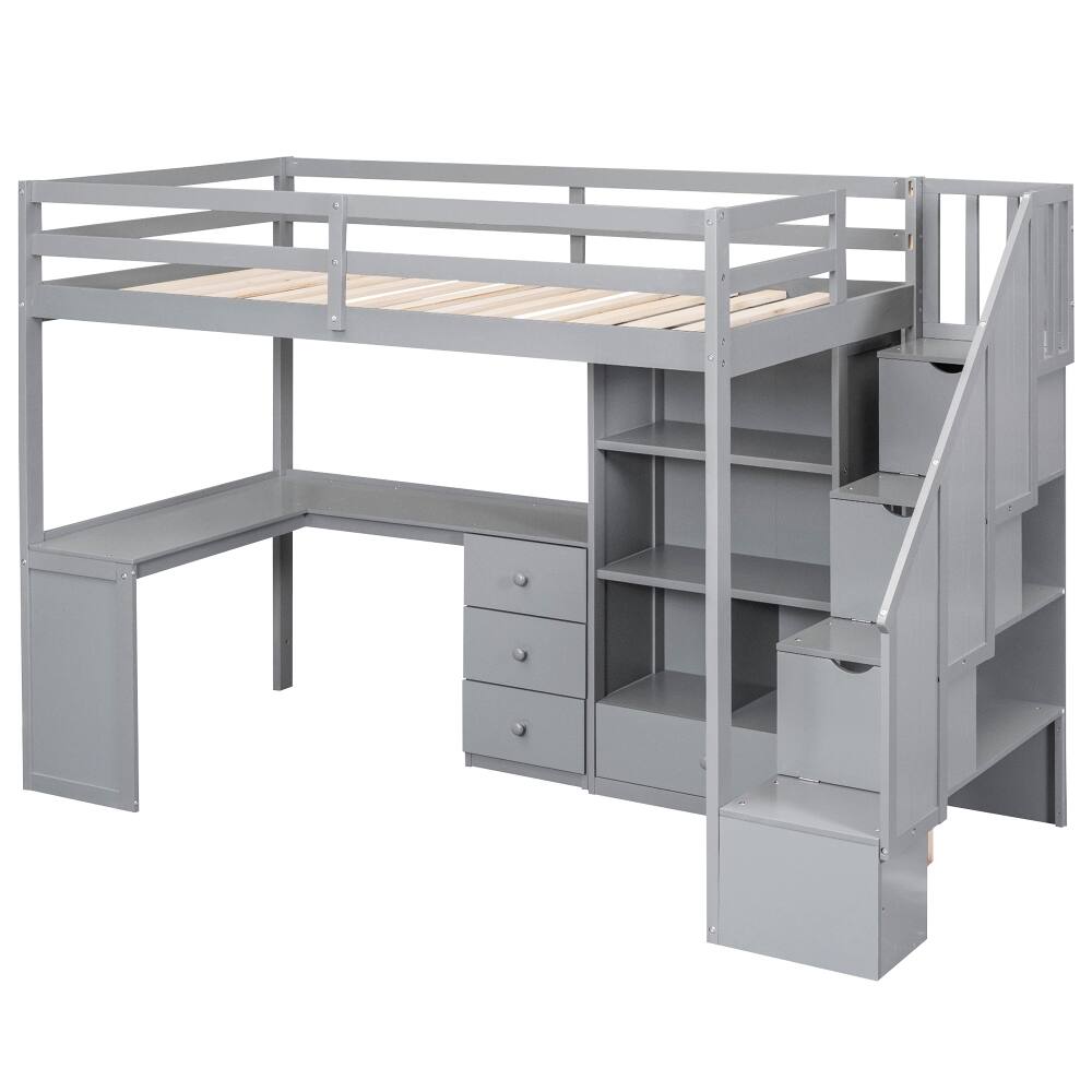 Alt View 8. Loheer - Loheer Twin Loft Bed with Desk and Storage Stairs Gray - Gray.
