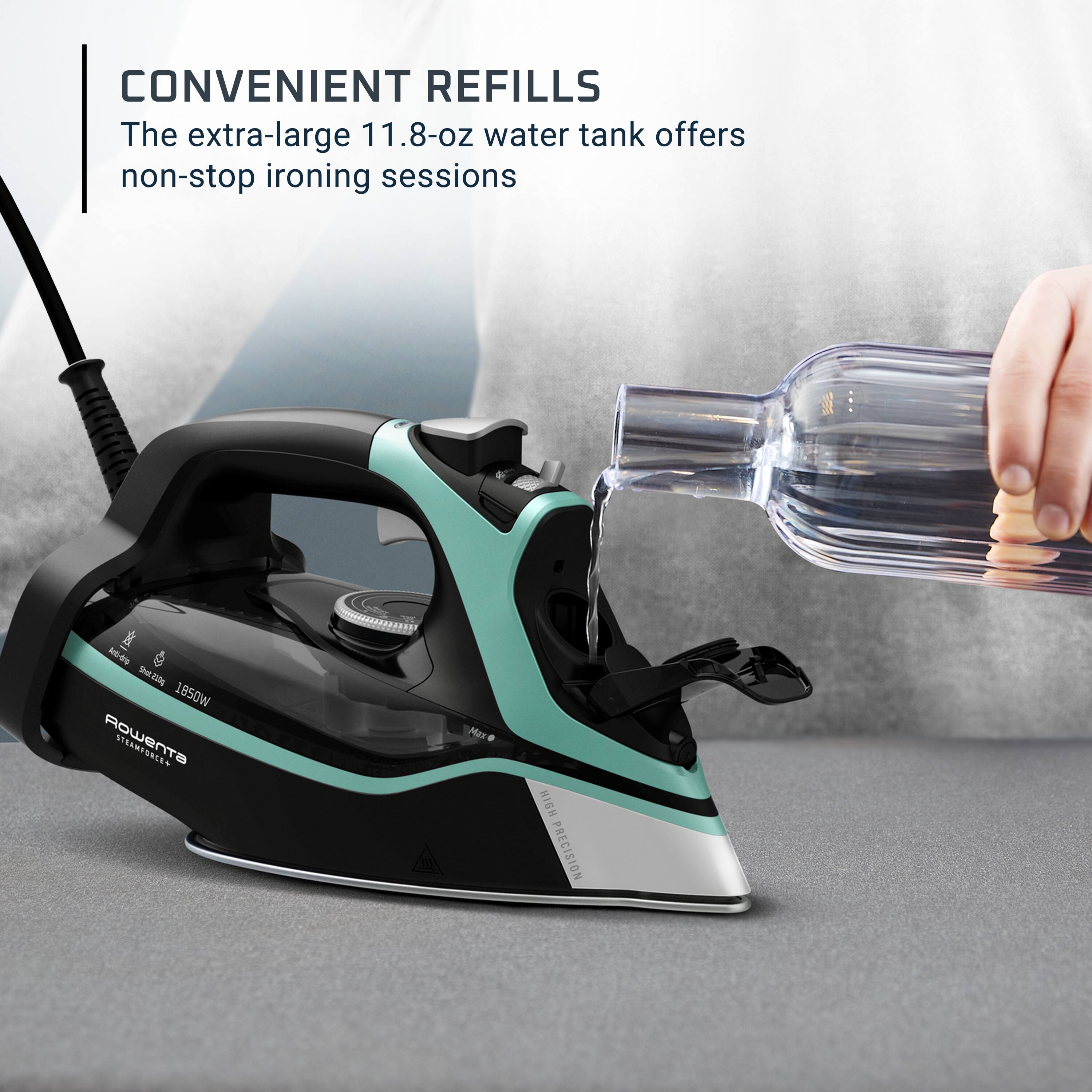 CONVENIENT REFILLS  
The extra-large 11.8-oz water tank offers non-stop ironing sessions

Acti-dip Shot 210g 1850W Rowenta

HIGH PRECISION