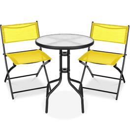 Best Choice Products - 3-Piece Patio Bistro Dining Furniture Set w/ Glass Tabletop, Folding Chairs - Yellow