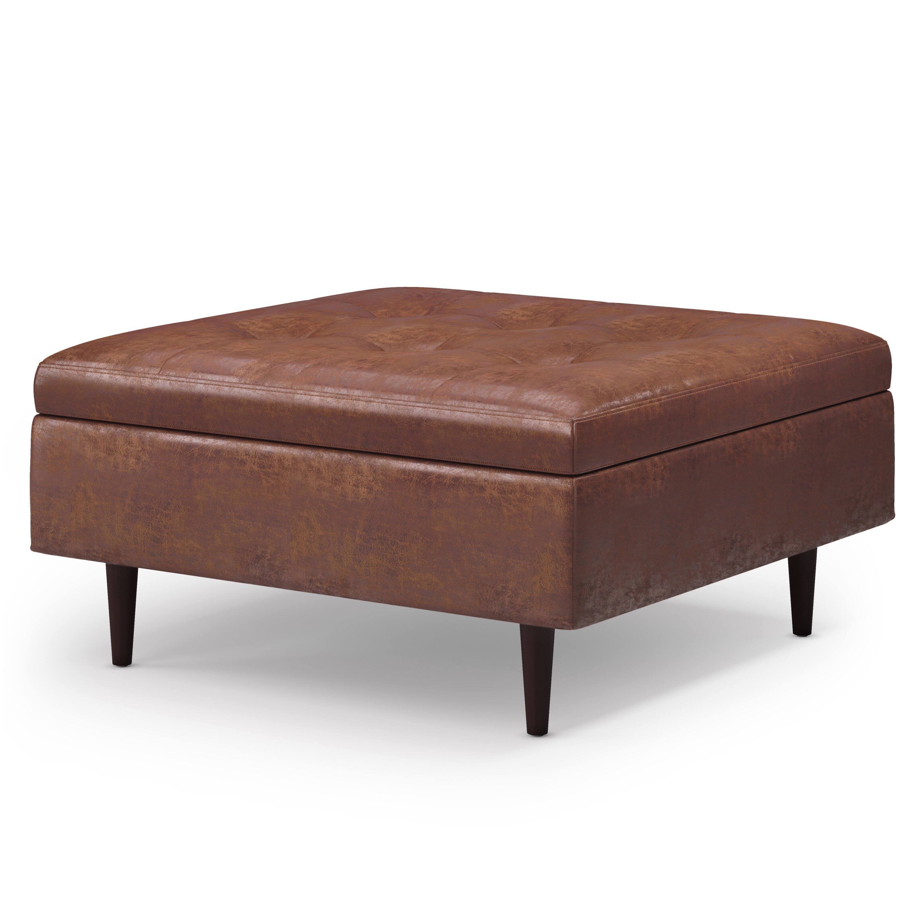 Simpli Home – Shay Mid Century Large Square Coffee Table Storage Ottoman – Distressed Saddle Brown Sansujyuku sansujyuku.com