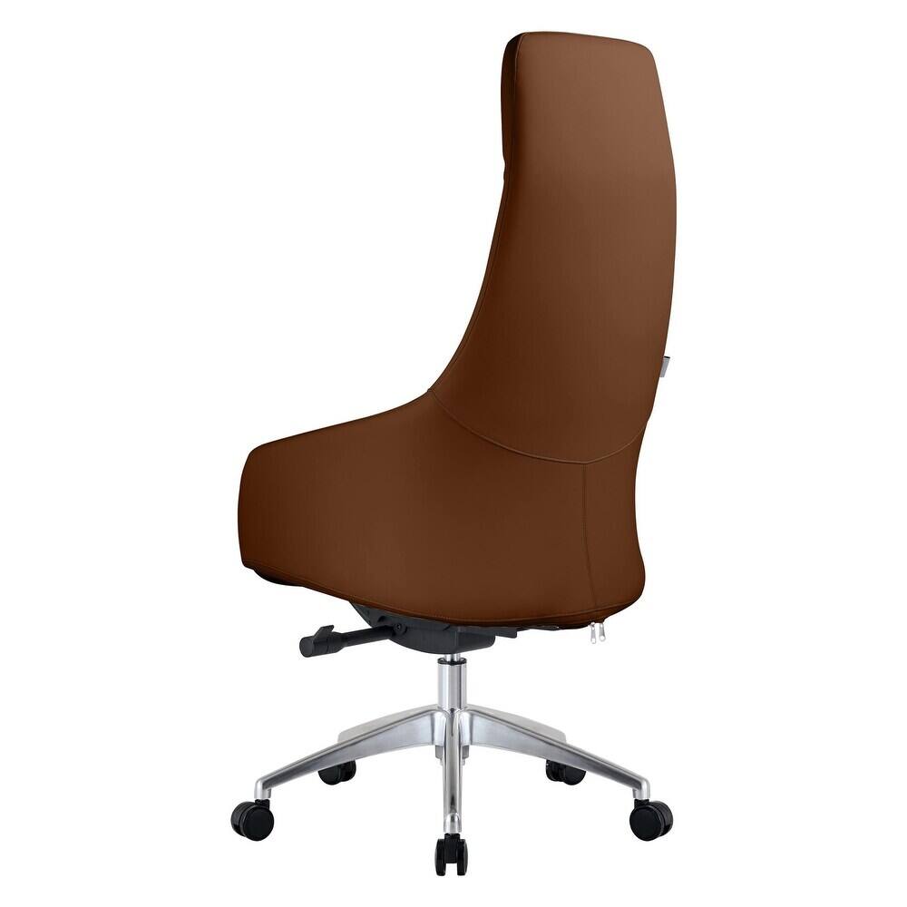 Alt View 4. LeisureMod - Celeste High-Back Office Chair in Upholstered Leather with Iron Frame Swivel and Tilt for Desk, Study and Home Office - Dark Brown.