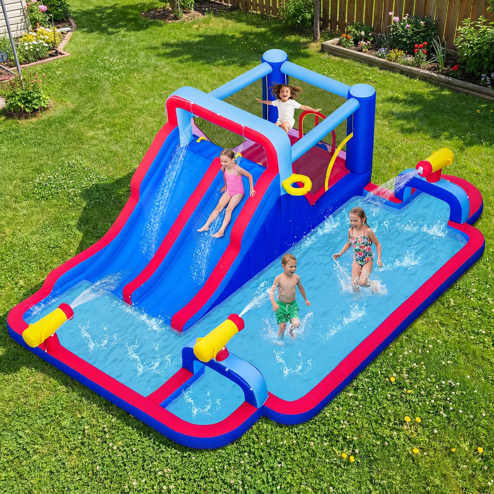 Alt View 1. Costway - Costway Inflatable Water Slide Park Kids Bounce House Splash Pool with 750W Blower - Multi-color.