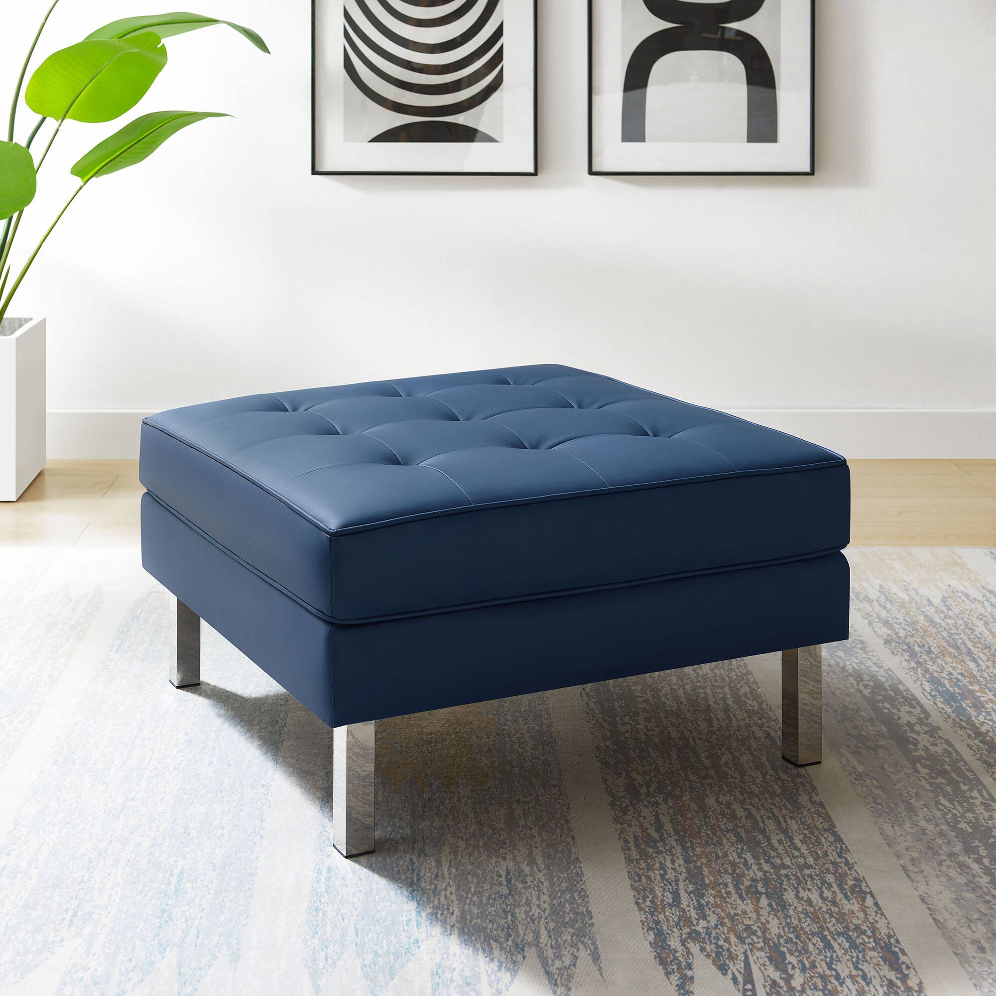 Alt View 1. Modway - Loft Tufted Vegan Leather Ottoman by Modway - EEI-3394-SLV-NAV.