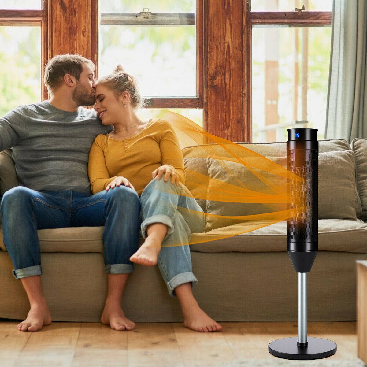 Alt View 1. Costway - Costway 1500W Portable Oscillating Ceramic Pedestal Heater w/ Timer Remote Control Room - Black.