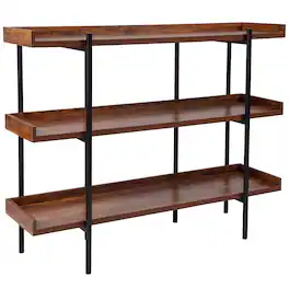 Flash Furniture - Mayfair 3 Shelf 35"H Storage Display Unit Bookcase with Black Metal Frame in Rustic Wood Grain Finish - Brown