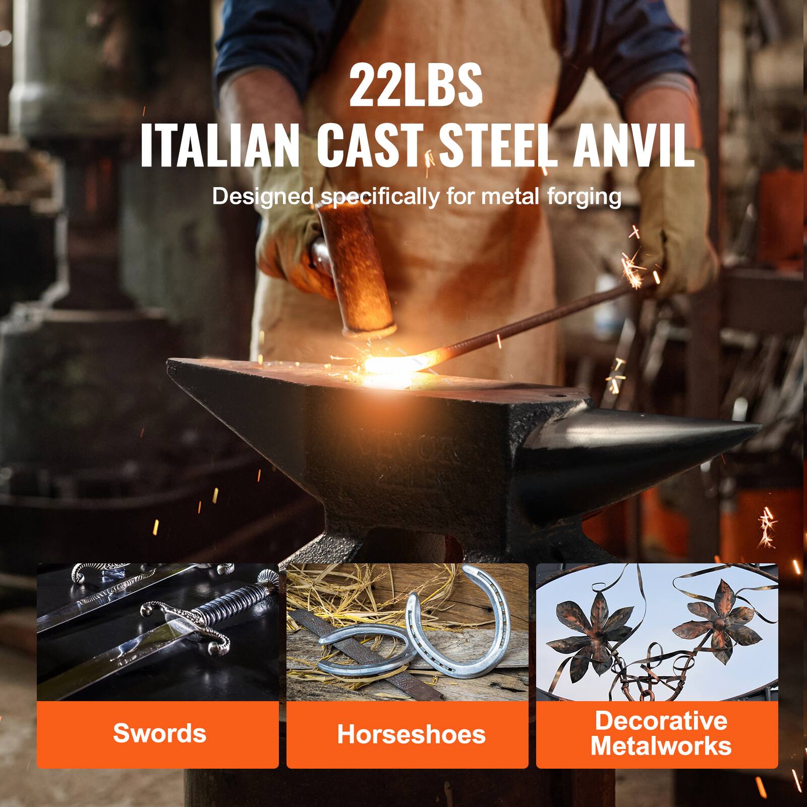 22LBS ITALIAN CAST STEEL ANVIL  
Designed specifically for metal forging  

Swords  
Horseshoes  
Decorative Metalworks