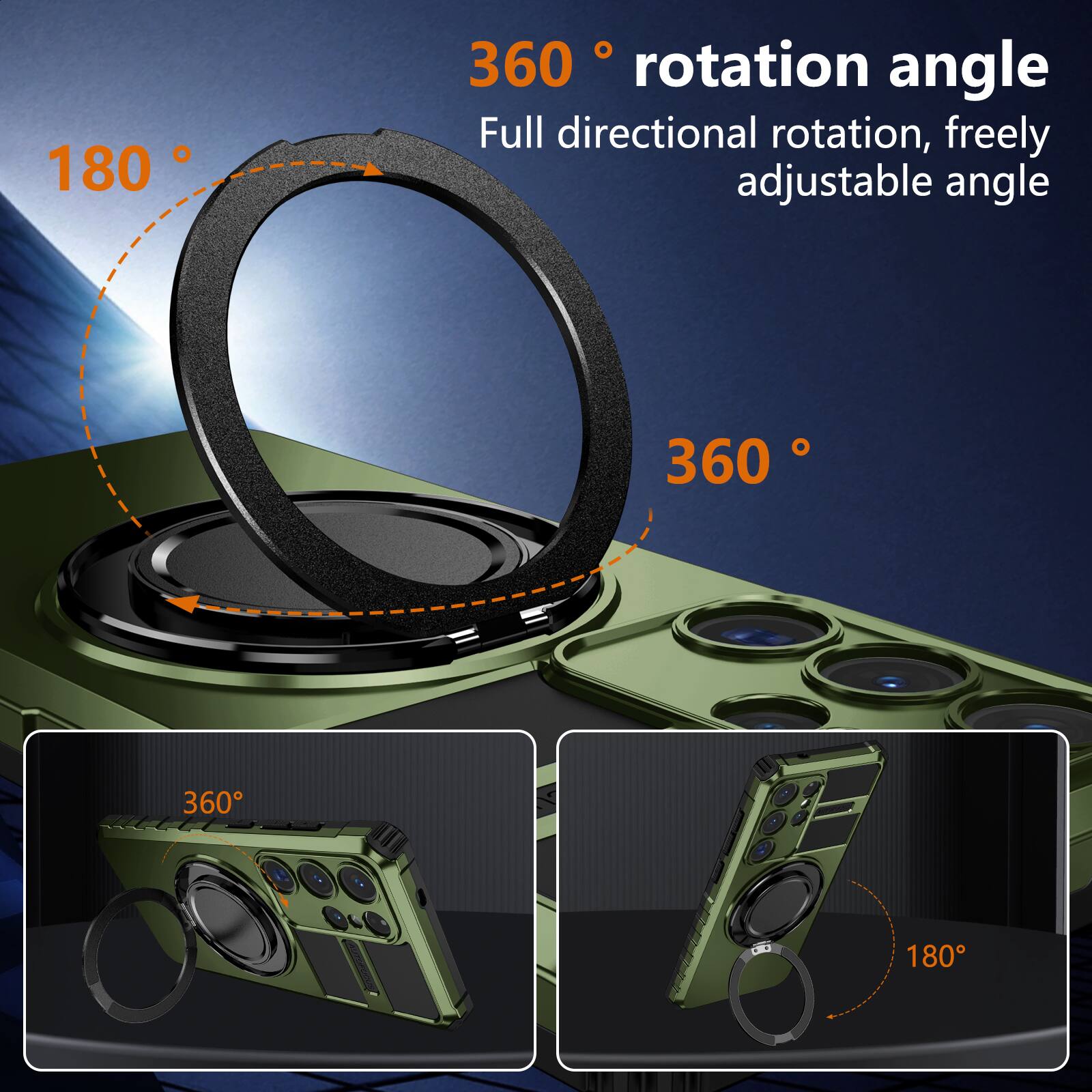 180° rotation angle  
360° rotation angle  
Full directional rotation, freely adjustable angle