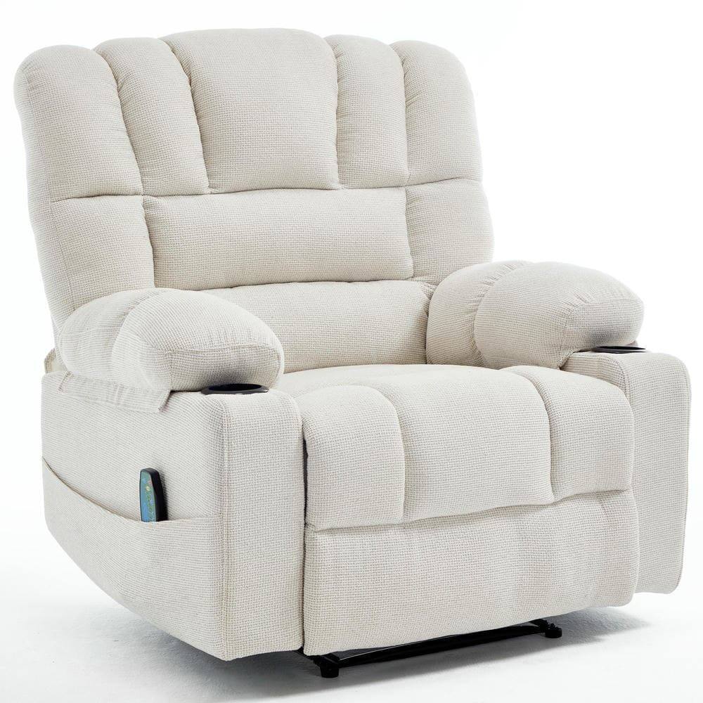 Front. Kadyn - Massage Recliner Chair, 8-Point Vibration & Lumbar Heat, 150° Recline, 330lb Capacity, Beige - Beige.
