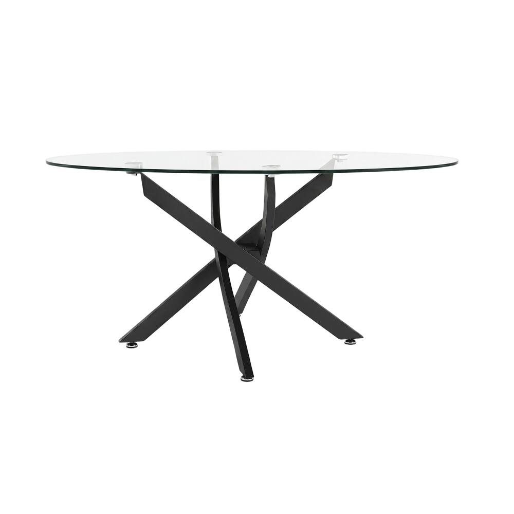 Alt View 1. Loheer - Loheer 39.37" Oval Glass Coffee Table Modern Tea Table with Black Metal Legs - Black.
