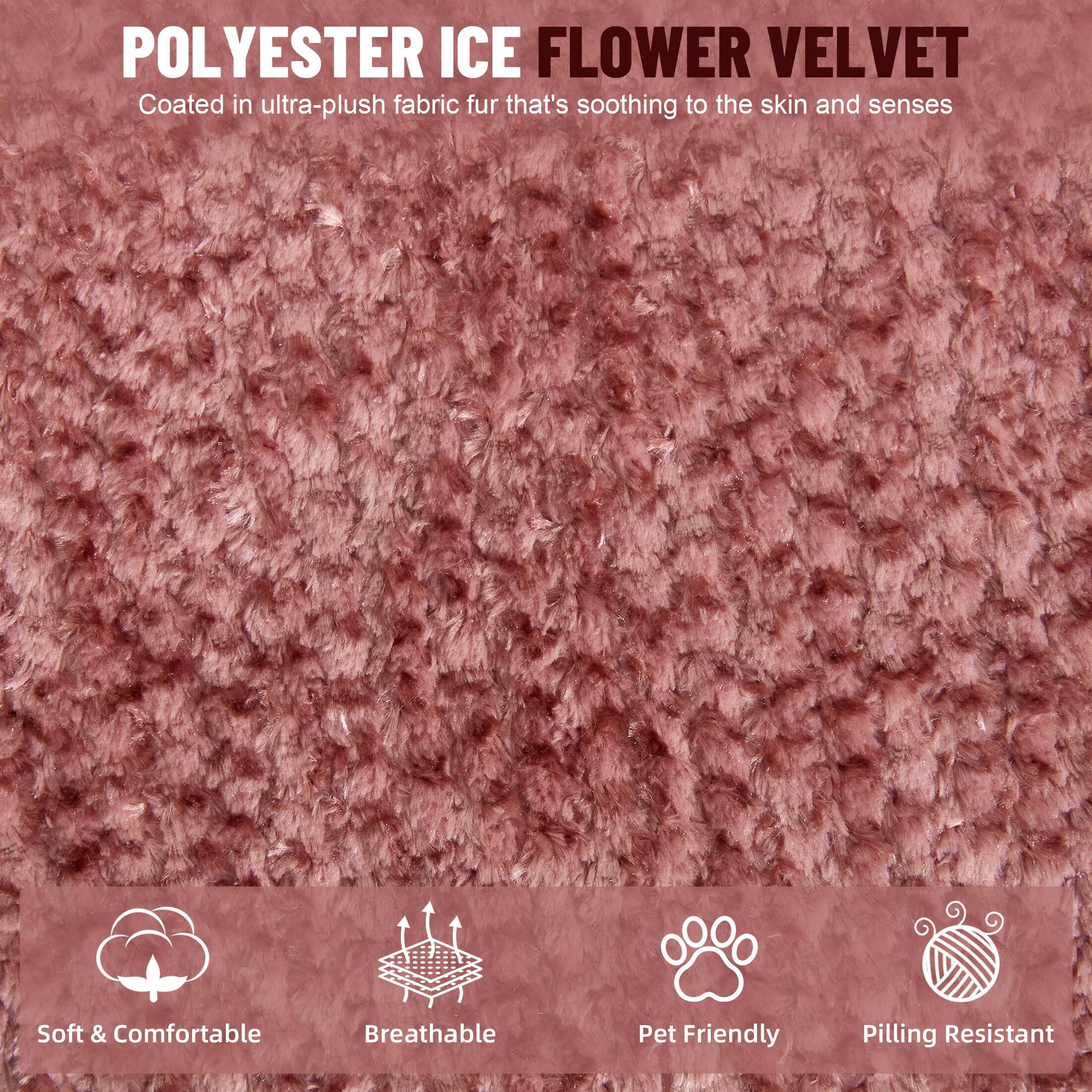 POLYESTER ICE FLOWER VELVET  
Coated in ultra-plush fabric fur that's soothing to the skin and senses  

Soft & Comfortable  
Breathable  
Pet Friendly  
Pilling Resistant