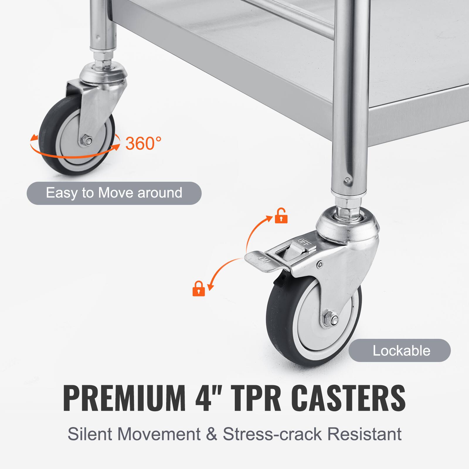 PREMIUM 4" TPR CASTERS, Silent Movement & Stress-crack Resistant, 360, Easy to Move around, Lockable