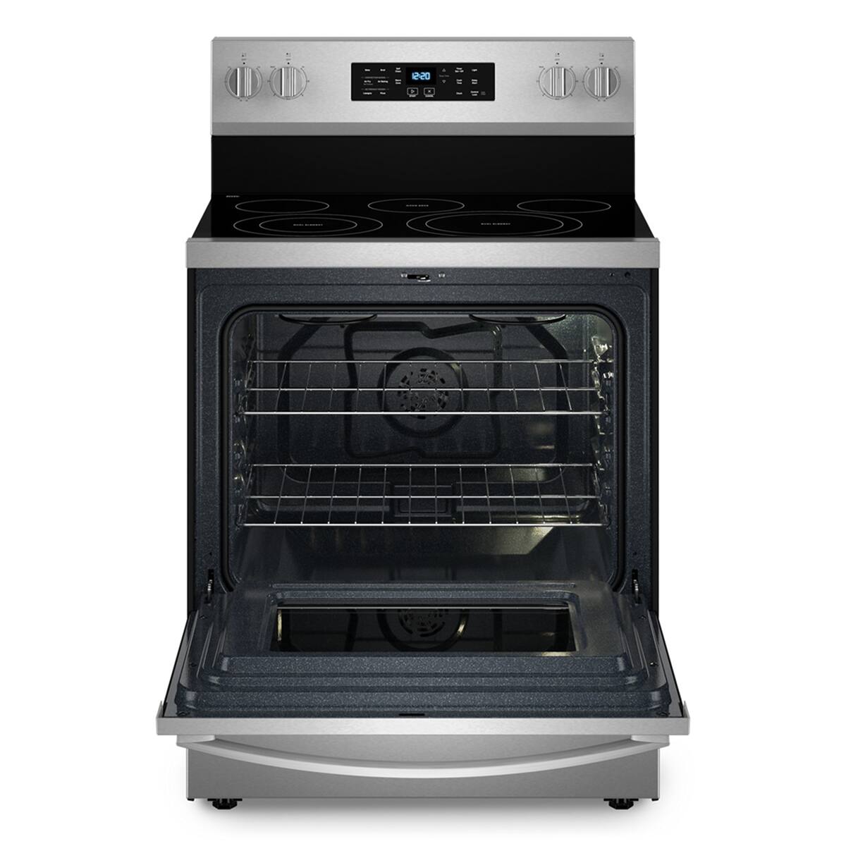 Angle. Whirlpool - 5.3 Cu. Ft. Freestanding Electric Range with Air Cooking Technology, No Preheat Air Fry and Air Baking and Self Clean - Stainless Steel.