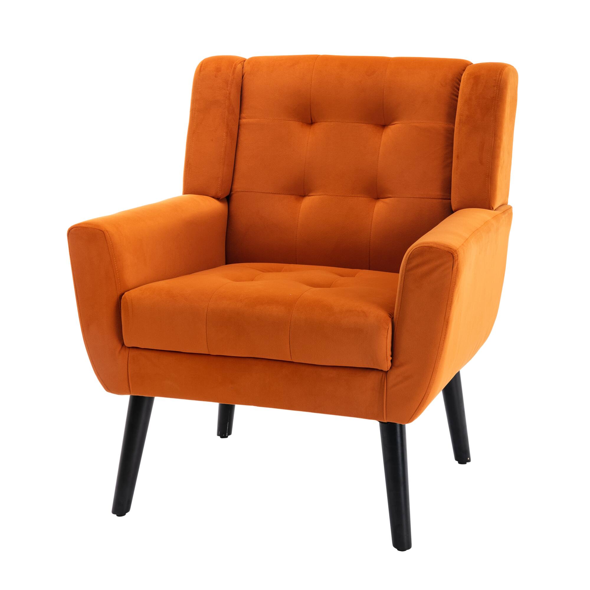 Alt View 7. GOODSILO - Luxury Velvet Upholstered Accent Chair with Ergonomic Design for Living Room and Bedroom Comfort - Orange.