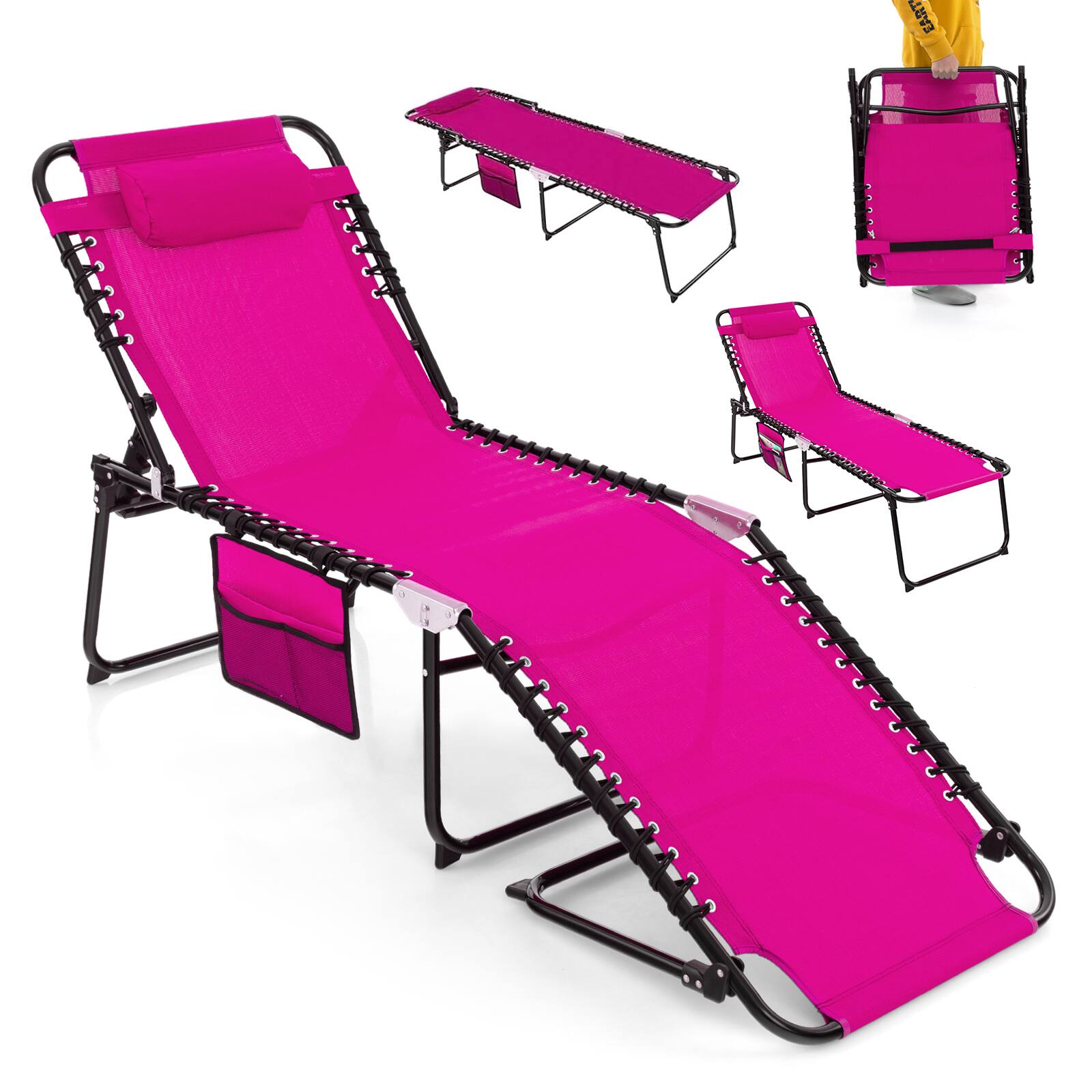 Alt View 9. Gymax - Gymax Folding Chaise Lounge Chair w/Comfortable Headrest Easy Folding Design for Lawn - Pink.
