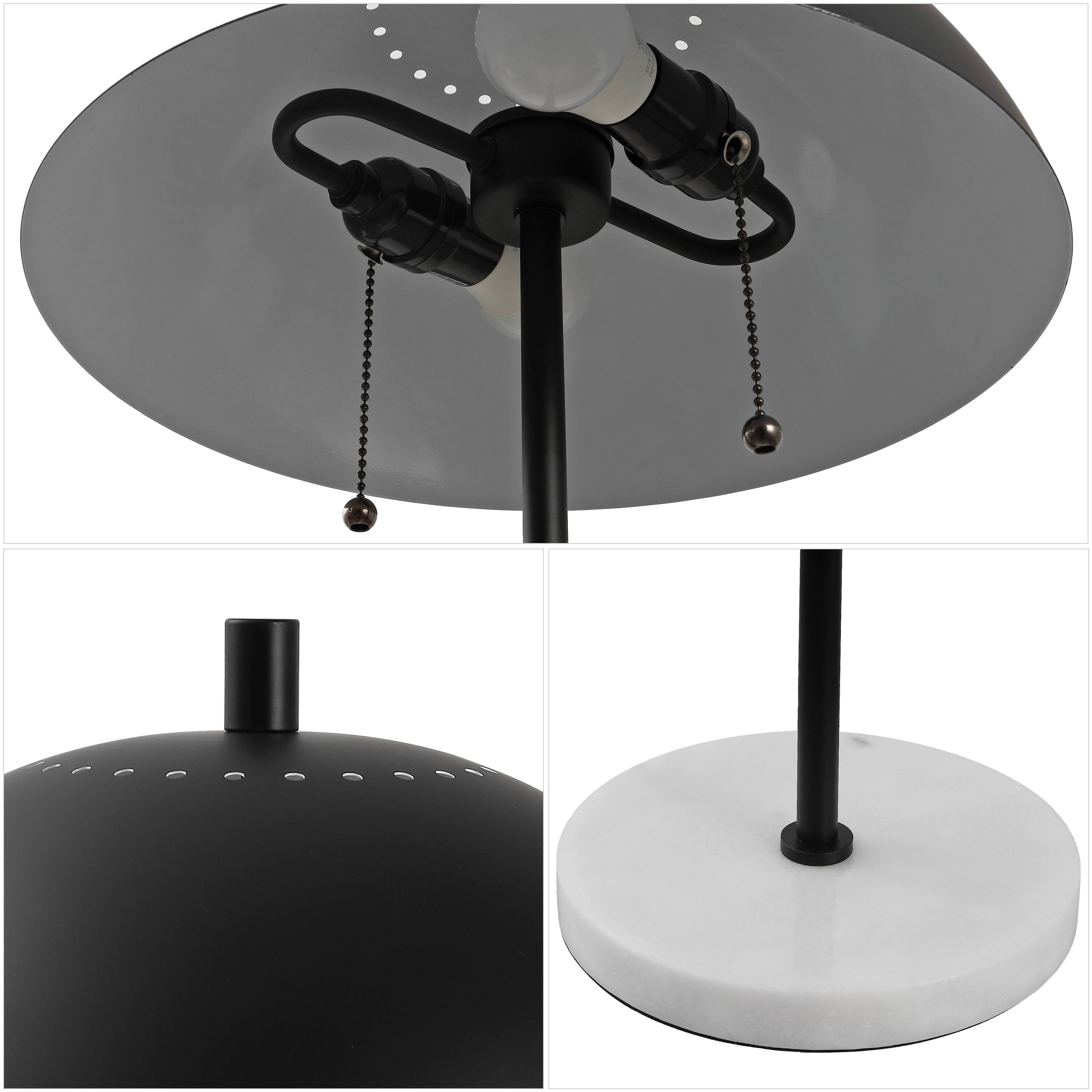 Alt View 4. Jonathan Y - Ella 20.7" Dome Metal with Marble Base LED Table Lamp, Black/White - Black/White.