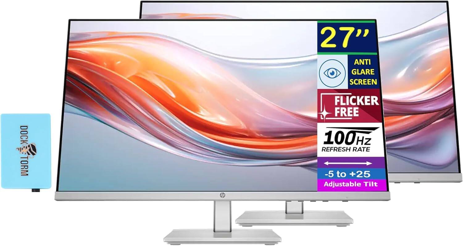 HP - Series 5 527sh 27" FHD IPS, Flicker Free, Anti-Glare, VGA, HDMI, & DKZ Hub, Color (94C50AA#ABA) 2 Pack - Black/Silver