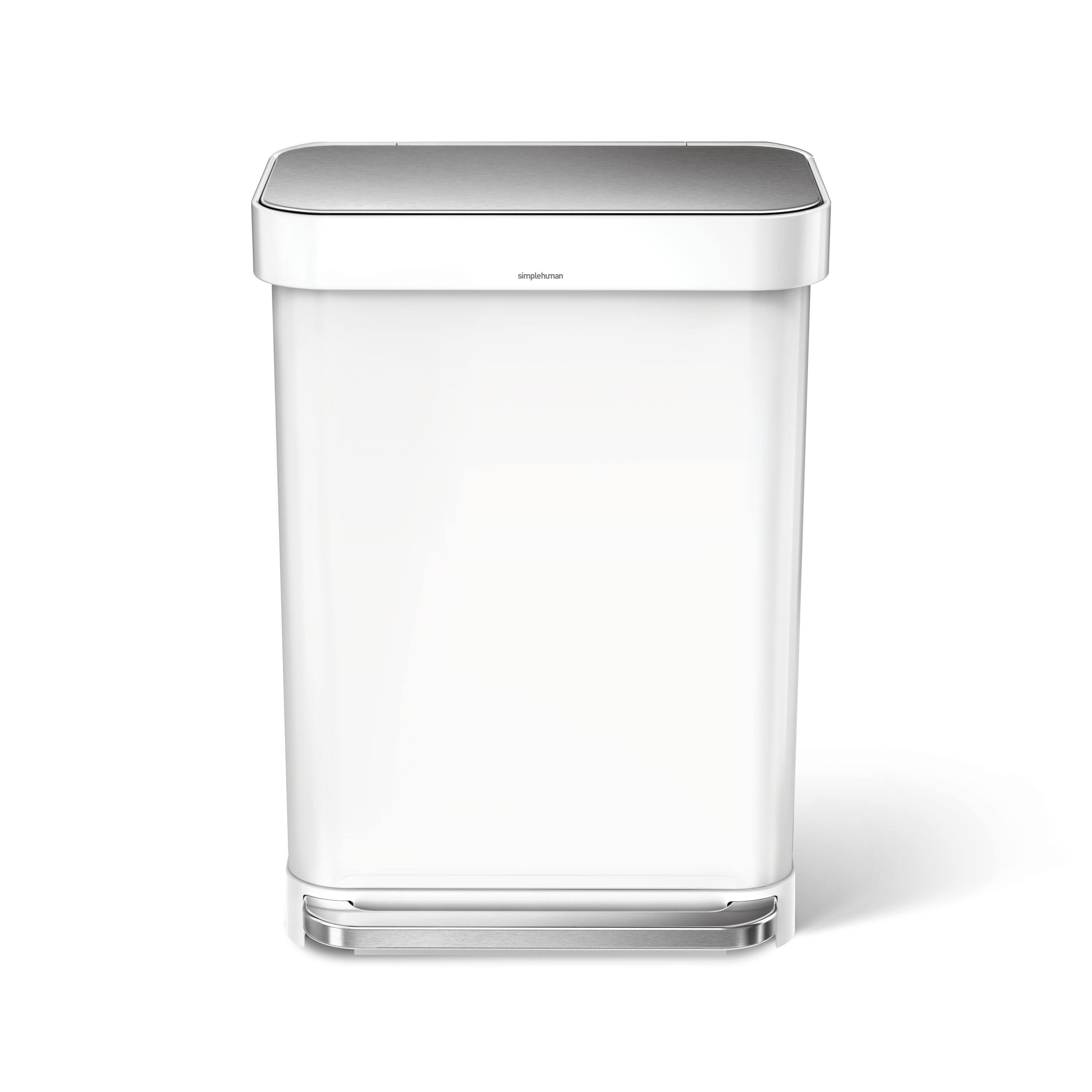 Alt View 1. simplehuman - 55L rectangular step can with liner pocket, white steel - White.