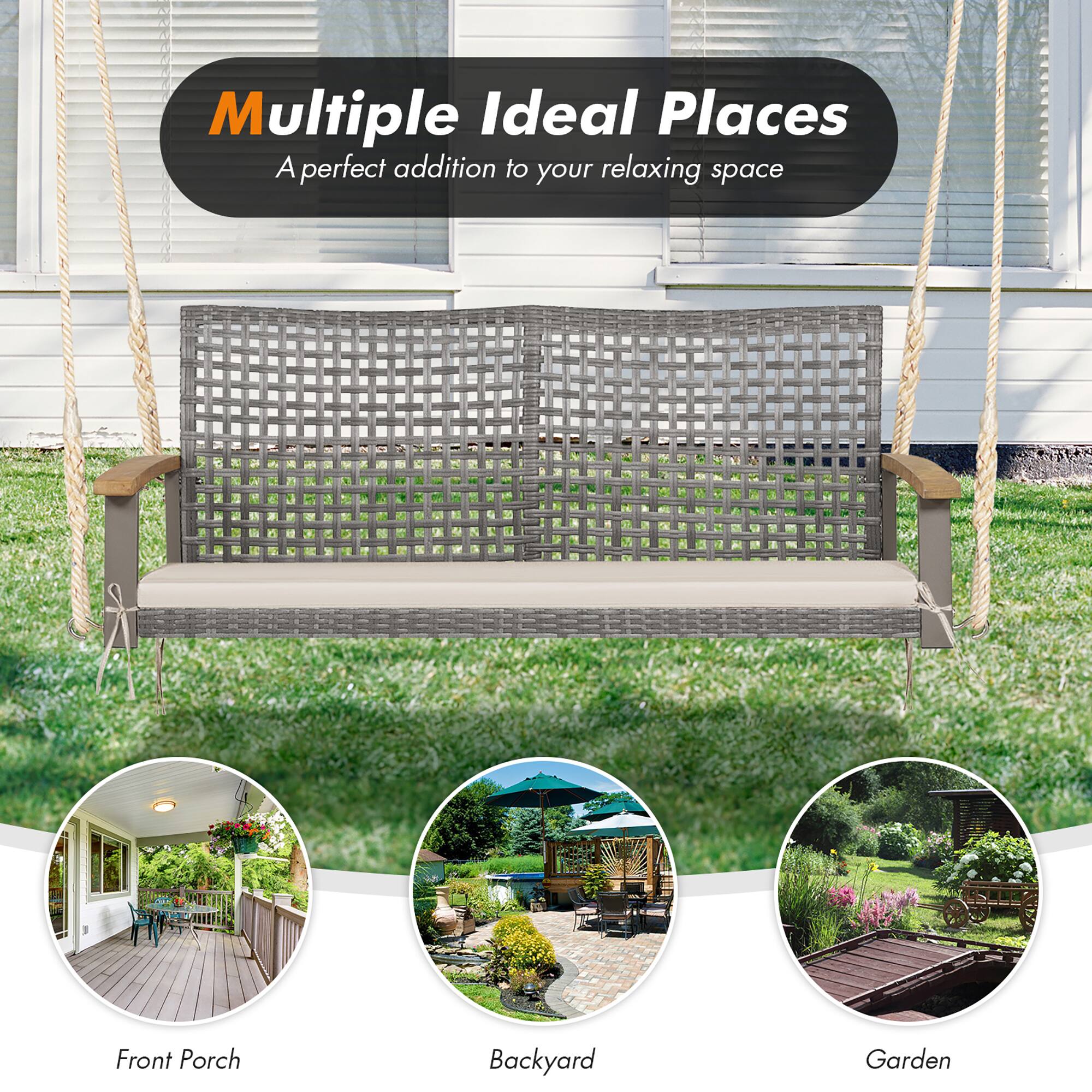 Multiple Ideal Places
A perfect addition to your relaxing space
Front Porch
Backyard
Garden