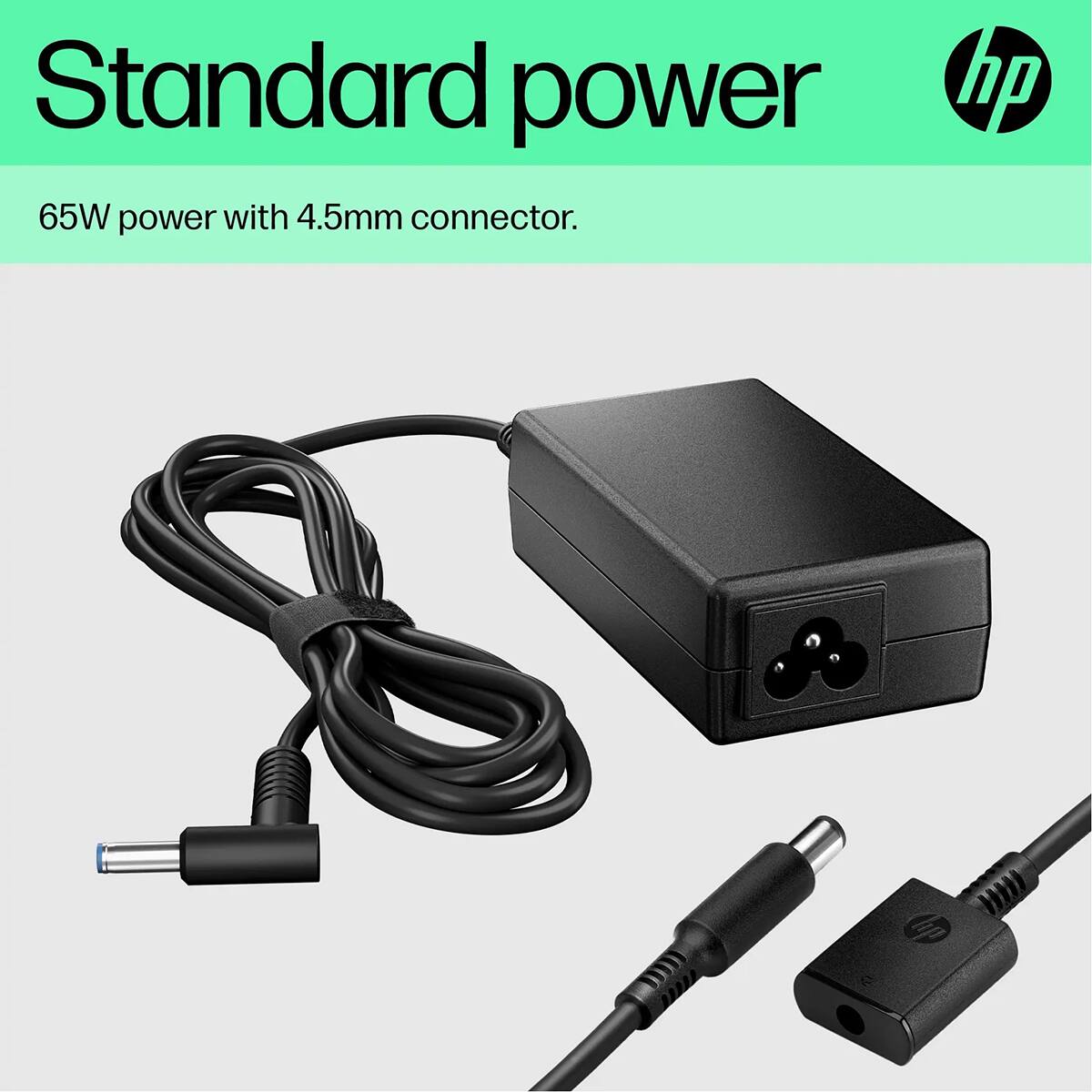 Standard power 65W power with 4.5mm connector.