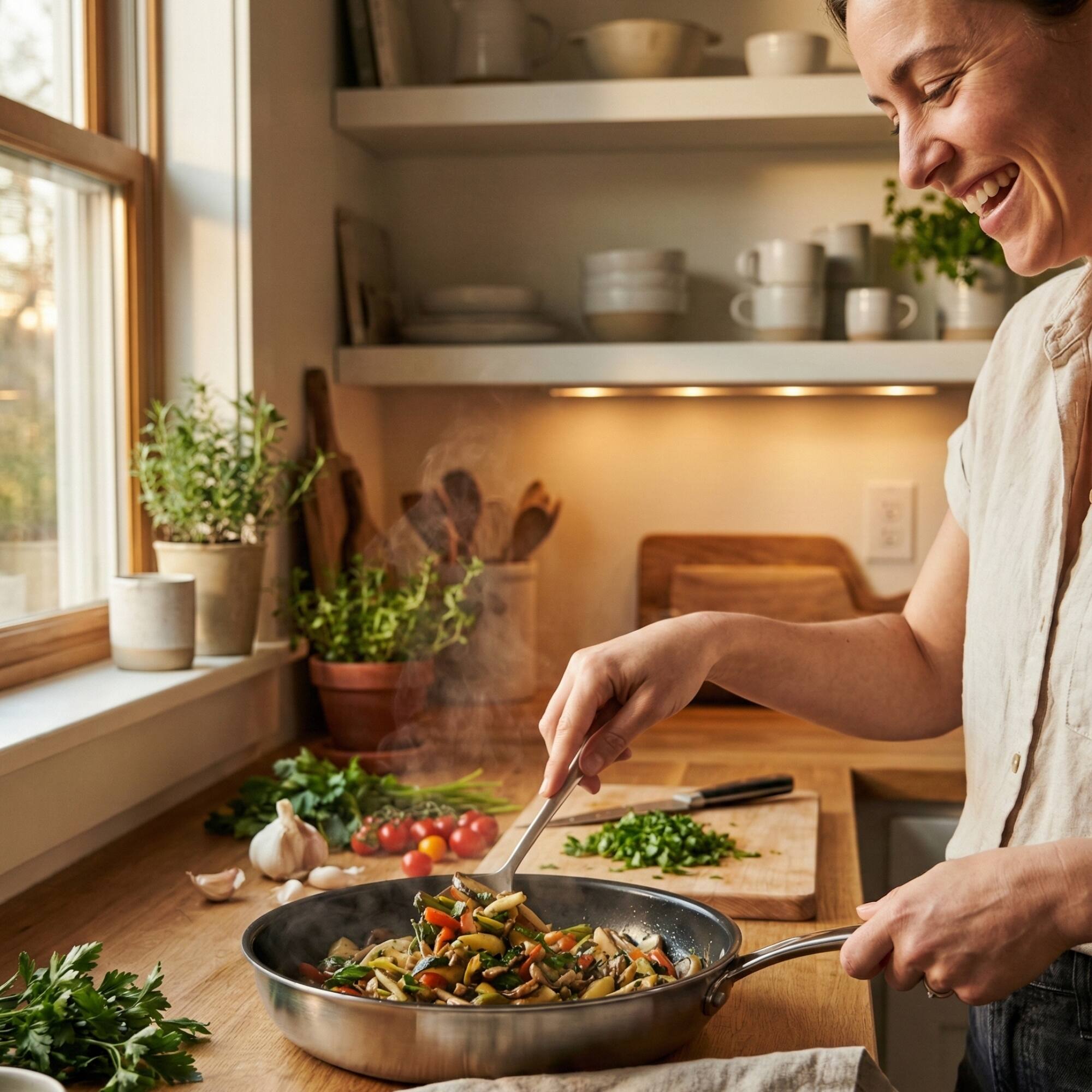 Angle. Alva - Alva Maestro Nonstick Stainless Steel Frying Pan with Glass Lid 8" - Easy to Clean, Oven Safe and Toxin-Free Cookware - Black.