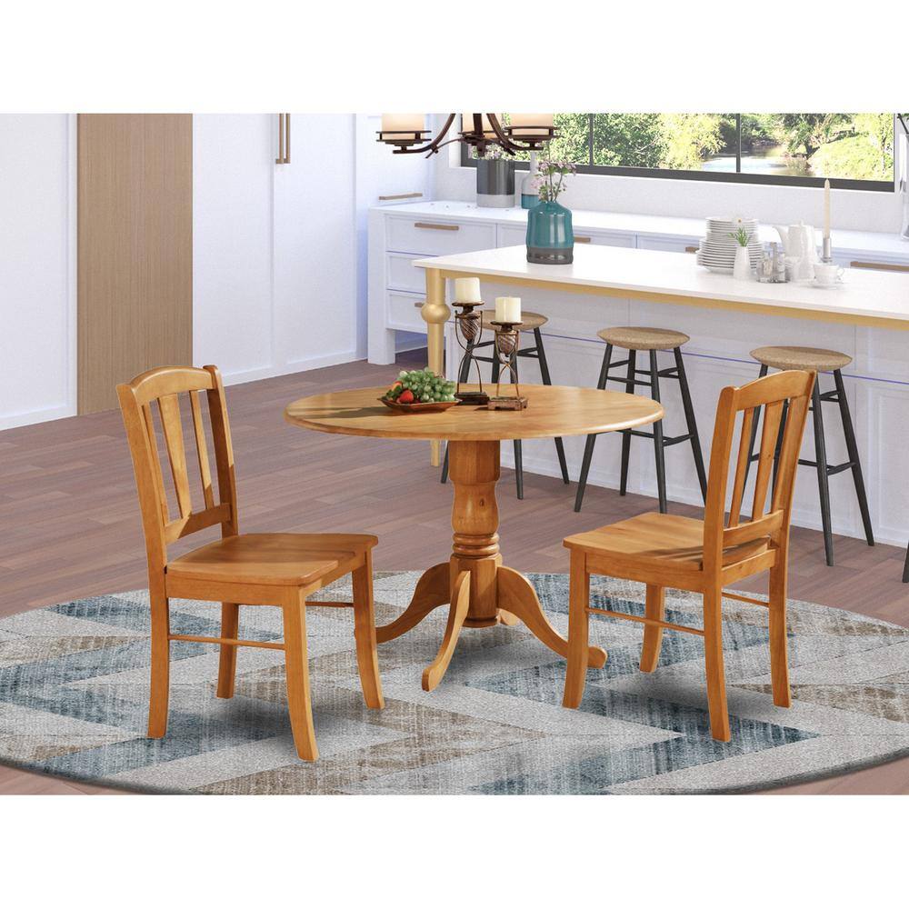 Back. East West Furniture - 3 Pc Kitchen Table set-Kitchen Dining nook and 2 dinette Chairs Chairs - Oak.