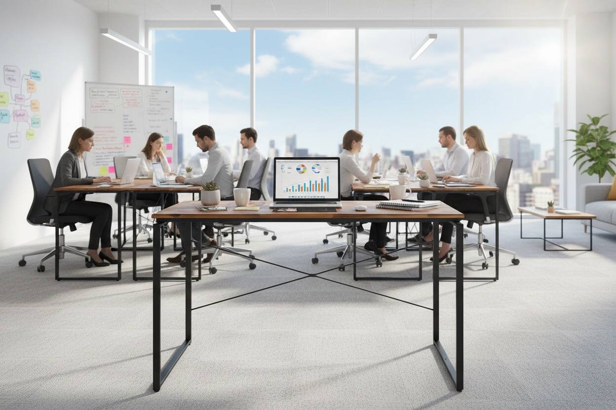 Alt View 6. Forest'nSky - Oak and Black Writing Desk, Two-Tone Computer Table with Wood Top and Metal Frame for Home Office - Oak.