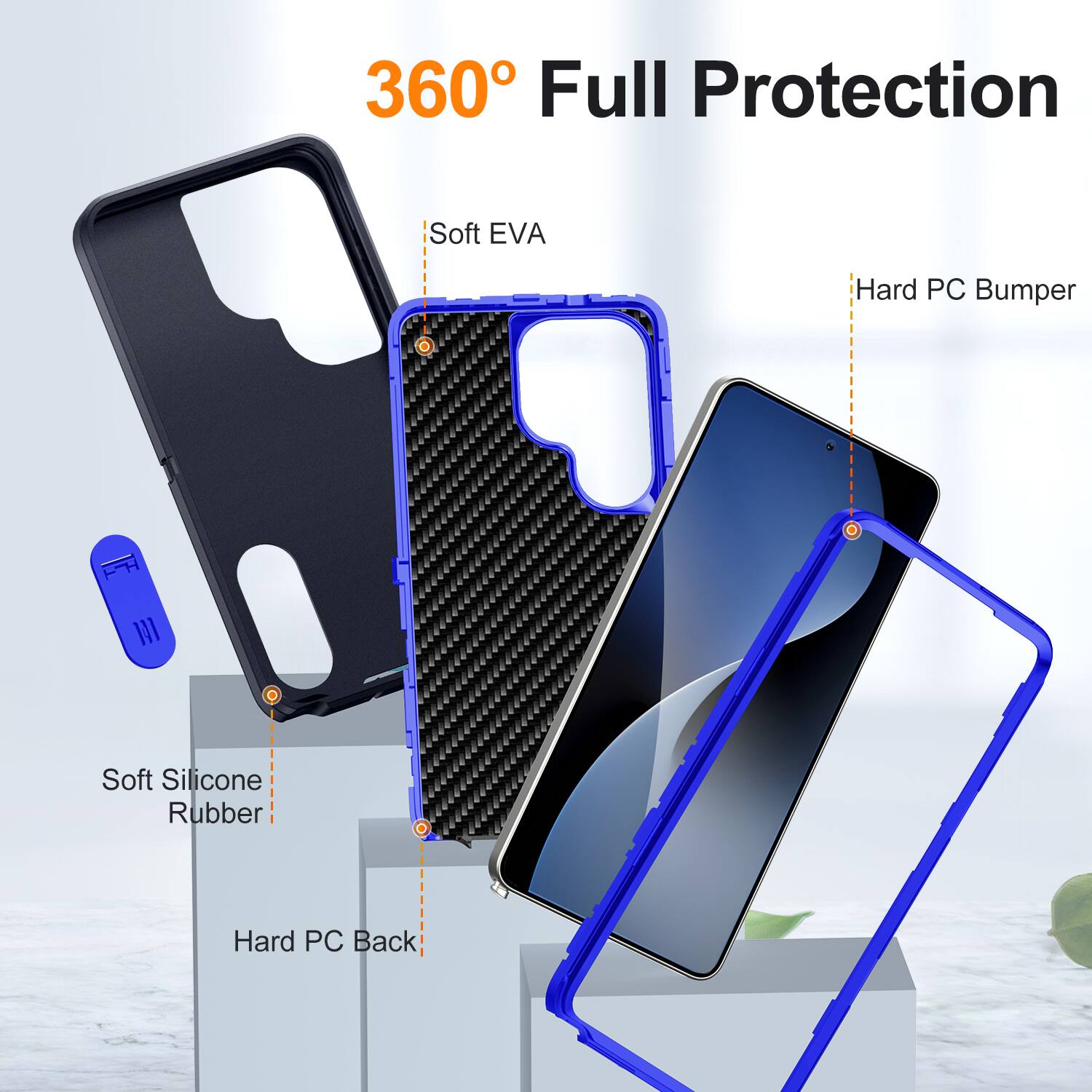 360° Full Protection

Soft EVA

Hard PC Bumper

Soft Silicone Rubber

Hard PC Back