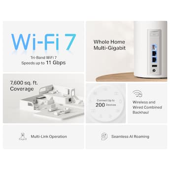 TP Link Deco 7 Pro BE11000 Tri Band Wi Fi 7 Whole Home Mesh Router TP Link Deco 7 Pro BE11000 Tri Band Wi Fi 7 Whole Home Mesh Router