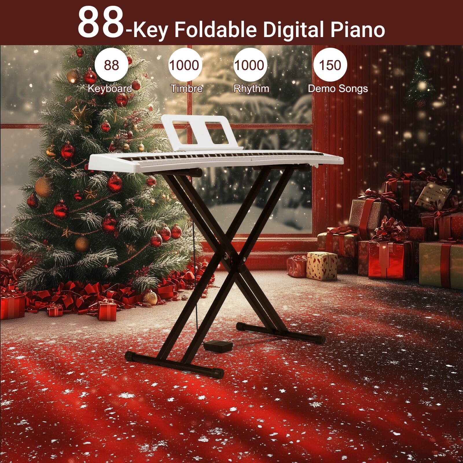 88-Key Foldable Digital Piano

- 88 Keyboard
- 1000 Timbre
- 1000 Rhythm
- 150 Demo Songs