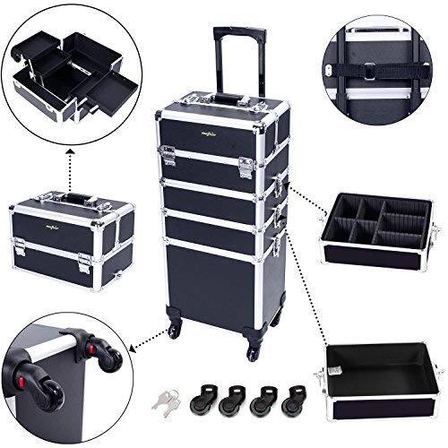 Alt View 2. Winado - 4 in 1 Pro Aluminum Rolling Makeup Case Salon Cosmetic Organizer Trolley - Black.