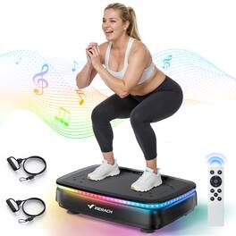 MERACH - LED Light Vibration Plate Exercise Machine, Bluetooth Speaker Whole Body Workout Fitness Plate Vibration - Black