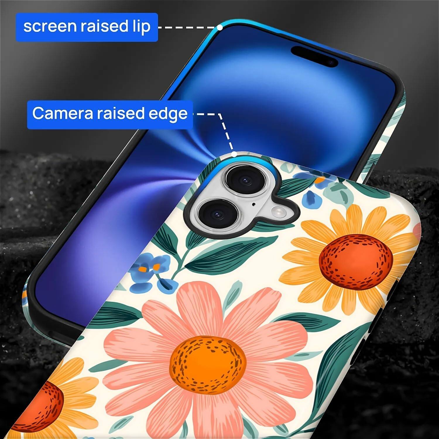 screen raised lip  
Camera raised edge