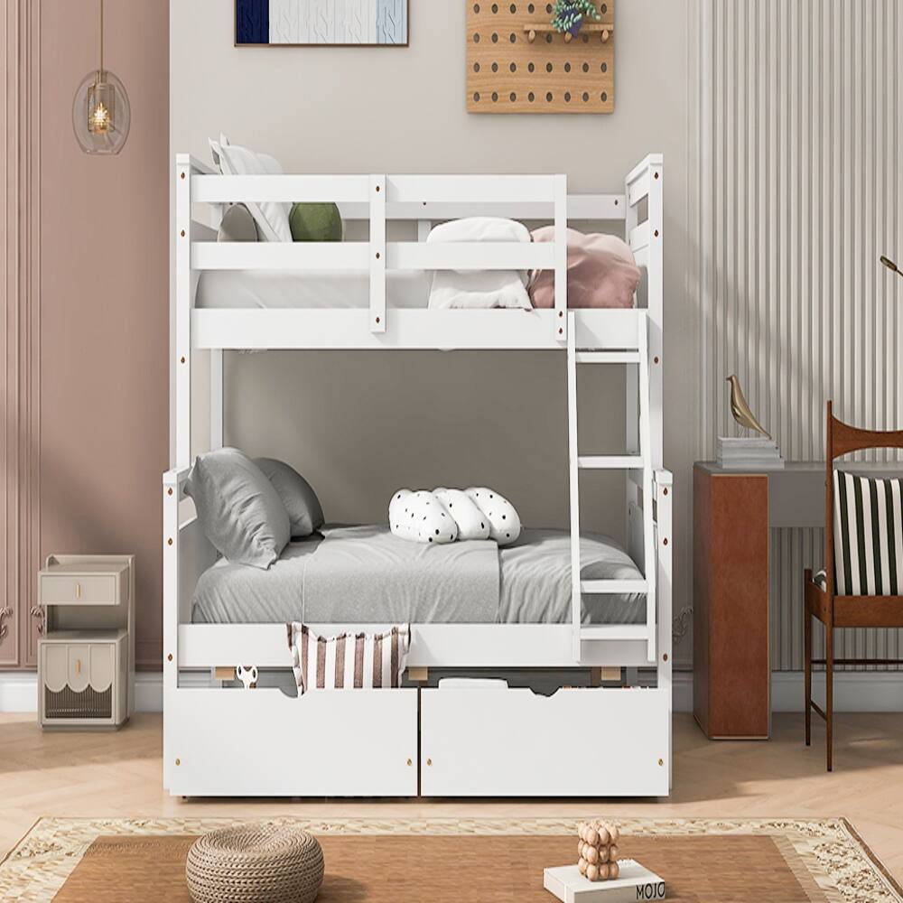 Alt View 2. Loheer - Loheer Twin Over Full Bunk Bed White with Drawers and Ladder - White.