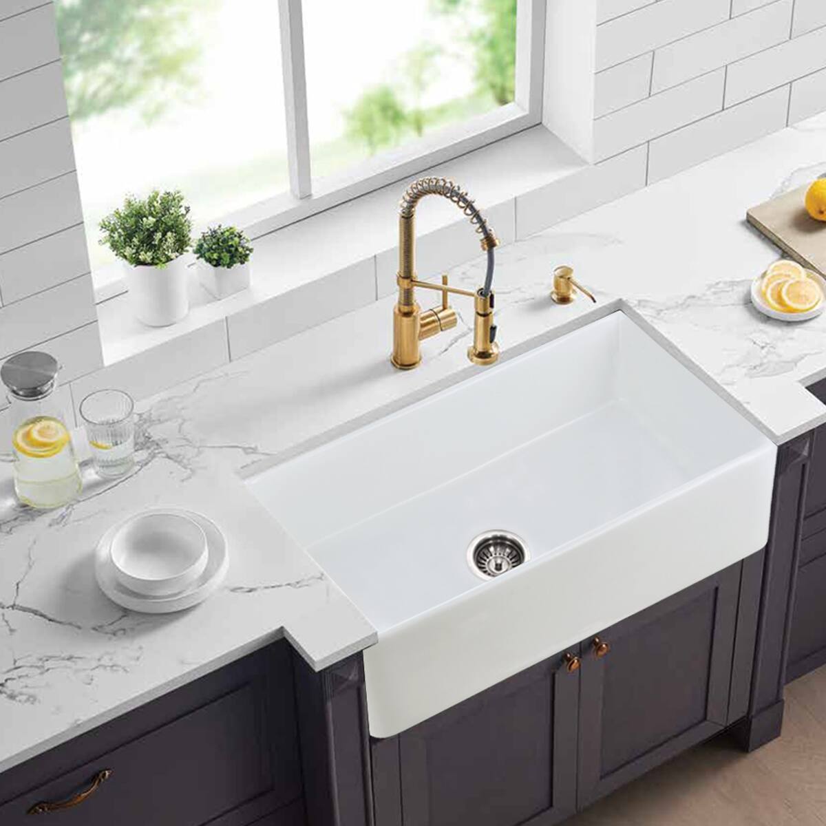 Alt View 1. Ropilly - Ropilly 30 x 20 Inch Ceramic Farmhouse Sink, White Single Bowl Apron Front Kitchen Sink - White.