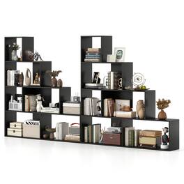 Gymax - 2PCS 4-Tier Bookshelf w/6 Storage Cubes 64'' Tall Modern Geometric Stair Bookcase - Black