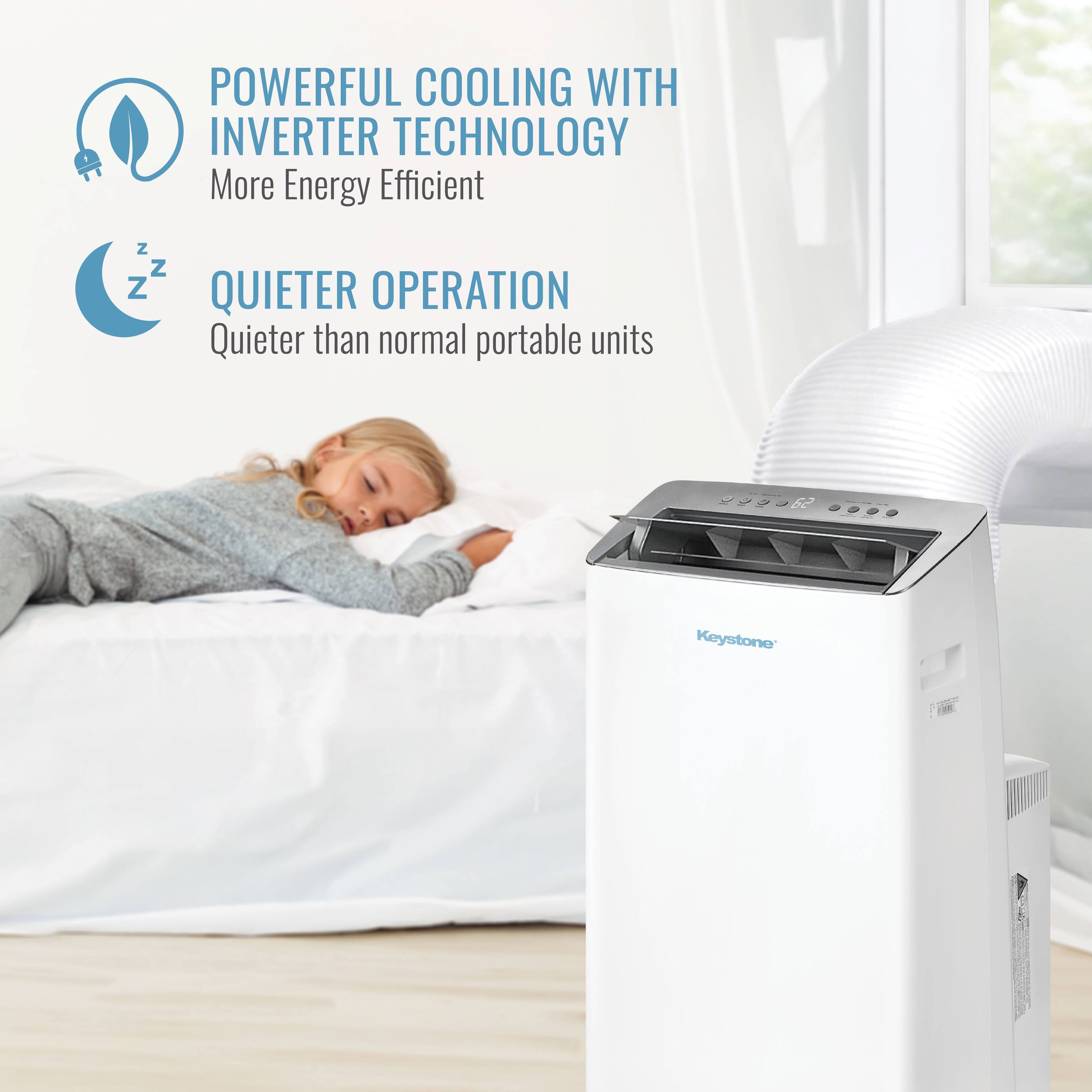 POWERFUL COOLING WITH INVERTER TECHNOLOGY  
More Energy Efficient  

QUIETER OPERATION  
Quieter than normal portable units  

Keystone