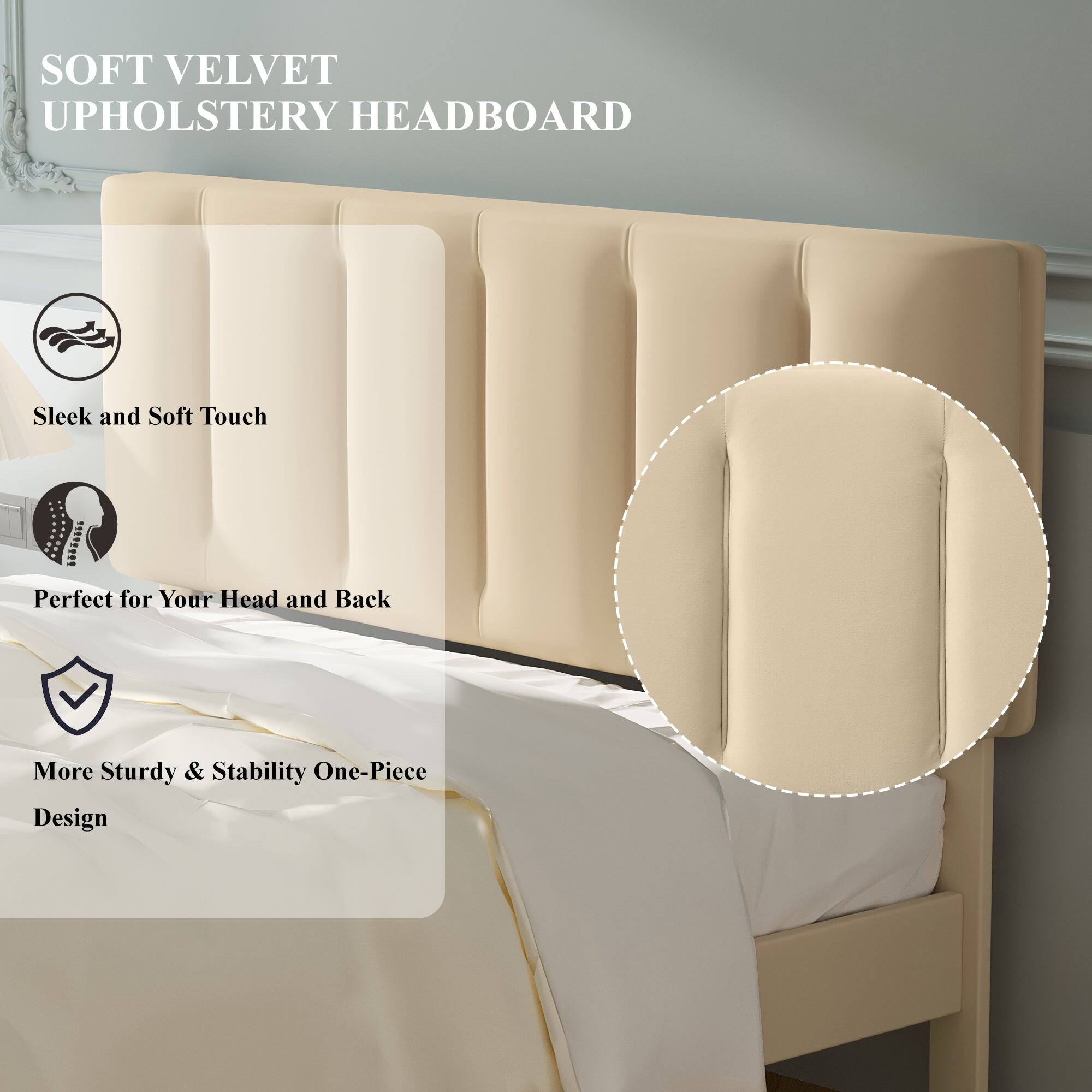SOFT VELVET UPHOLSTERY HEADBOARD

- Sleek and Soft Touch
- Perfect for Your Head and Back
- More Sturdy & Stability One-Piece Design