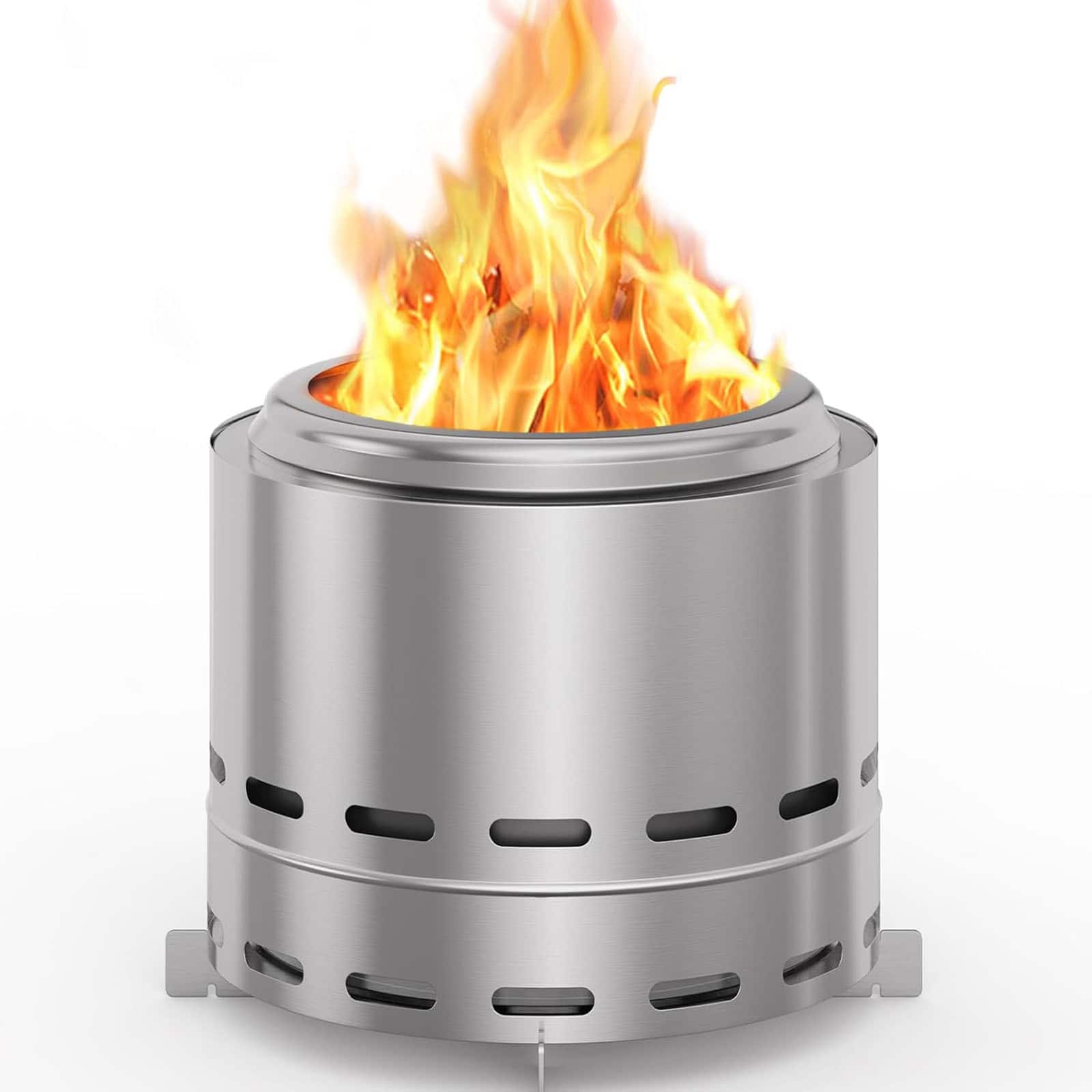 Chateau Abodes - 15" Portable Smokeless Fire Pit with Stand & Bag, Wood Burning with Removable Ash Pan for Low Smoke, Easy Clean - Silver