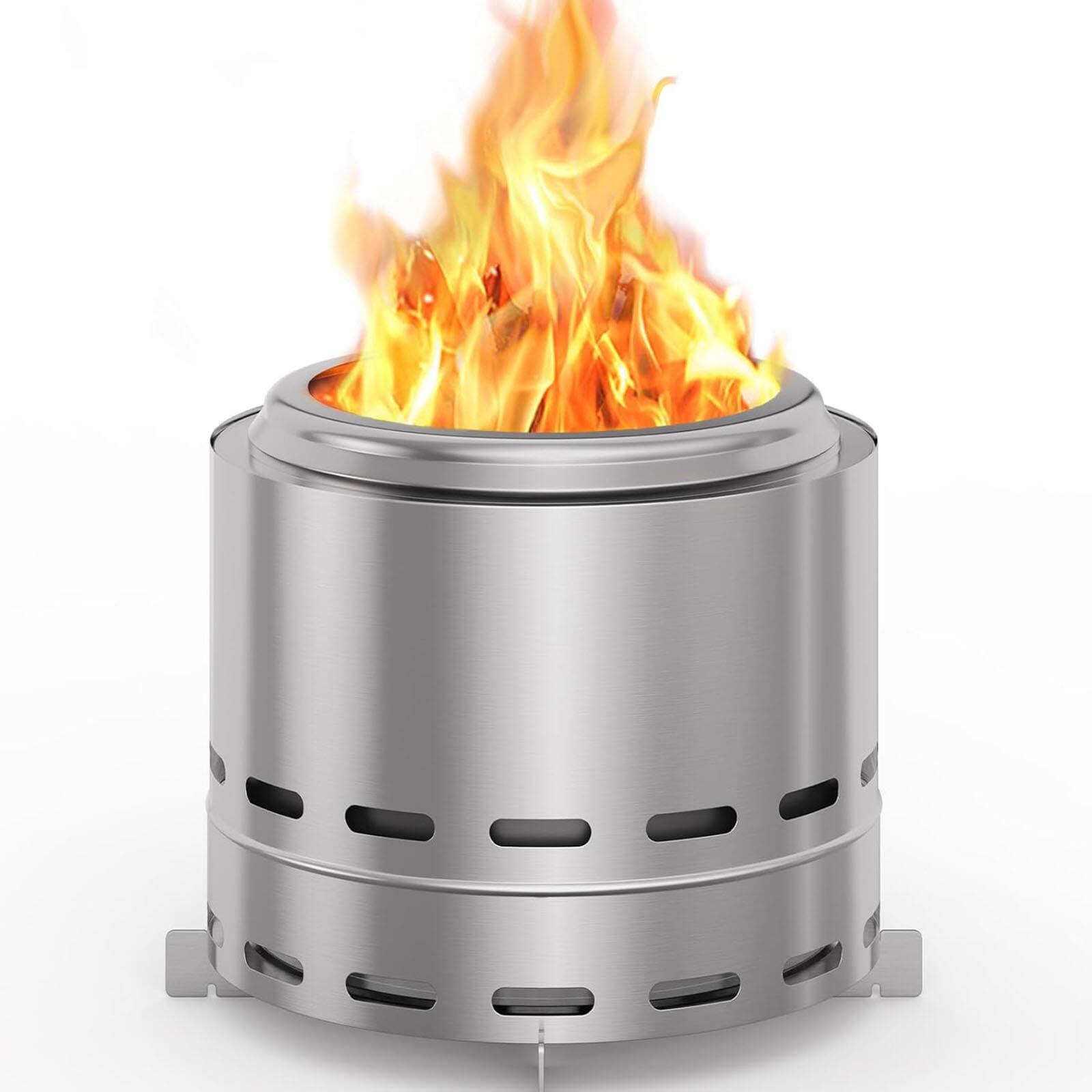 Front. Chateau Abodes - 15" Portable Smokeless Fire Pit with Stand & Bag, Wood Burning with Removable Ash Pan for Low Smoke, Easy Clean - Sliver.