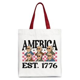 OrnamentallyYou - America Est 1776 Founding Fathers Vintage Canvas Tote Bag, Retro Patriotic Gift Shopper - White Red