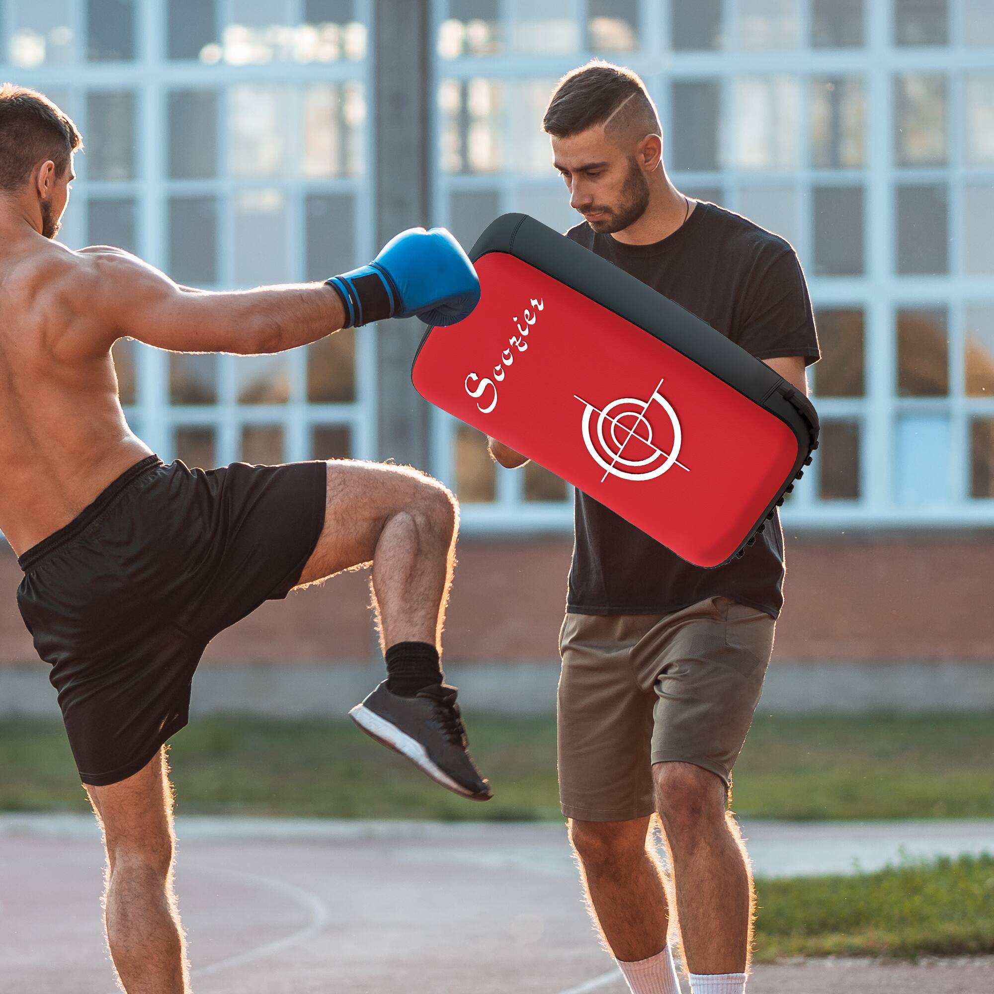 Alt View 1. Soozier - Curved Kick Shield, 16.5 in Muay Thai Pad Punching Pad for Martial Arts, Karate, Kickboxing, MMA - Red.