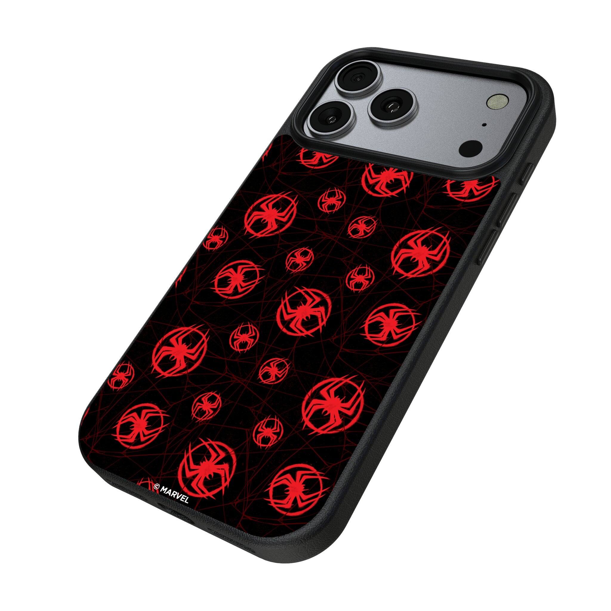 Angle. Keyscaper - Marvel Pattern MagSafe Compatible Phone Case - Apple iPhone 17 Pro Max - Miles Morales.