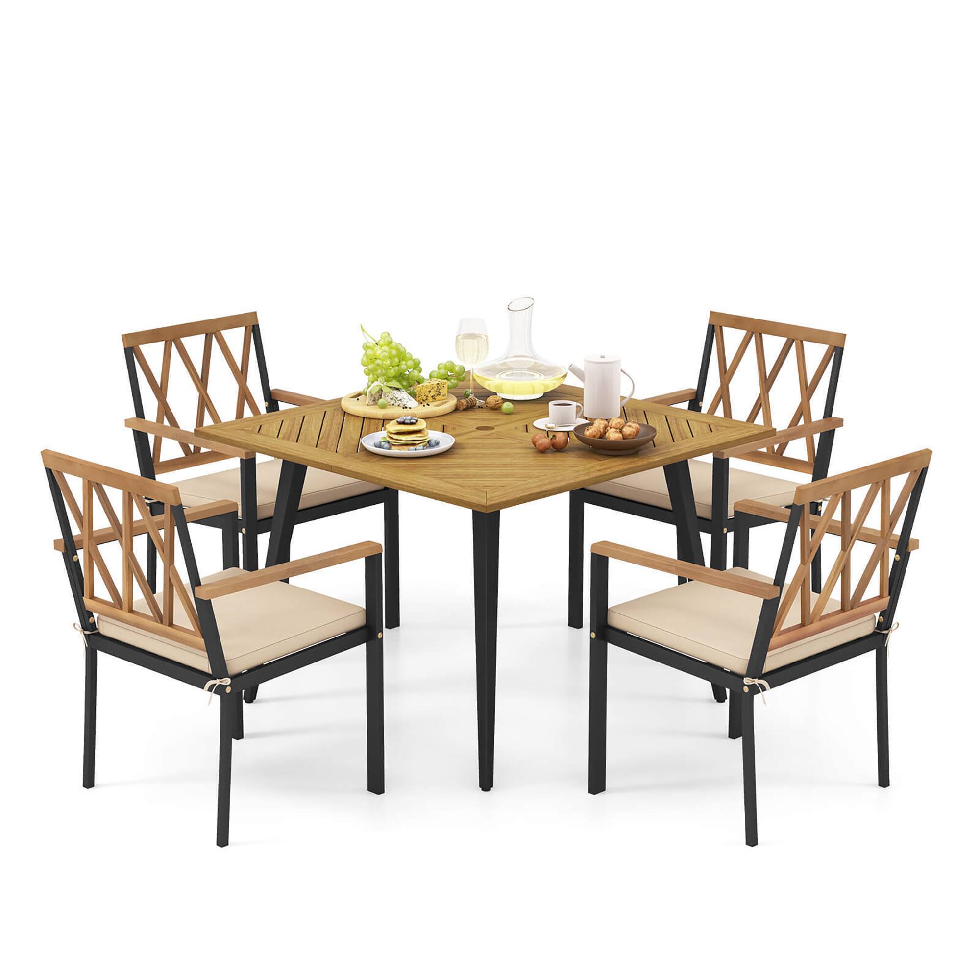 Front. Gymax - Gymax 5 Pieces Patio Dining Set Outdoor Dining Table & Chairs w/ Cushions - Beige.